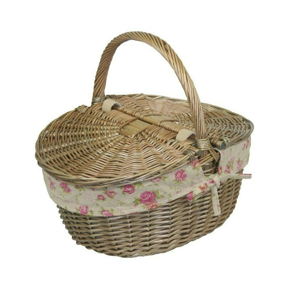 Red Hamper Red/Grey Hamper Wicker Antique Finish Oval Picnic Basket - Floral