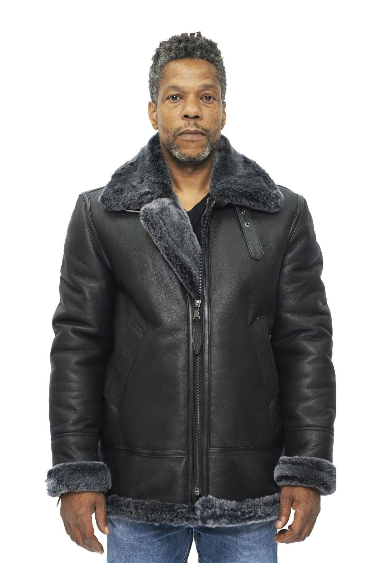 Infinity Leather Men's Black B3 Aviator Flying Sheepskin Jacket-Alhambra - Uk 2XL | Eu 54 | Us 44