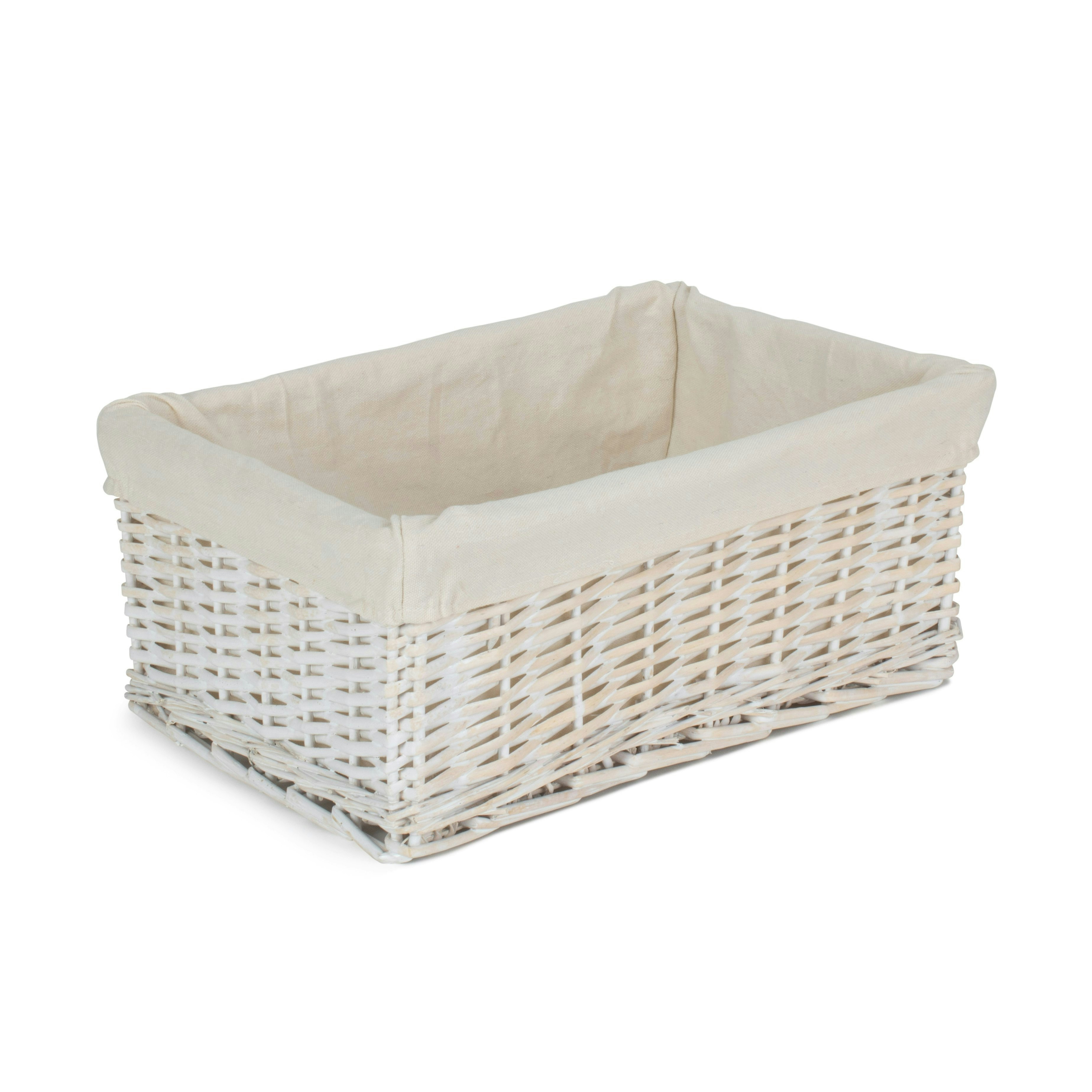 Red Hamper Whitewash Wicker Storage Basket With Lining - Large