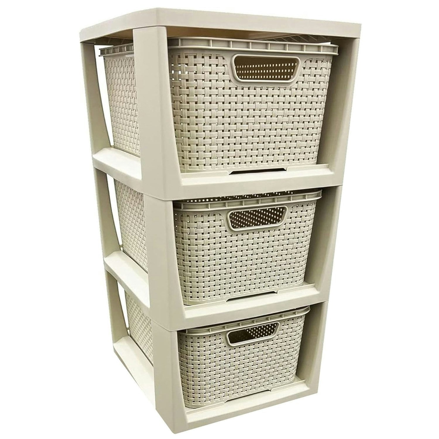 Rackhams Cream/Grey 3 ,4 Or 5 & Stylish Rattan Effect Storage Tower Commode Baskets - 3 Drawer