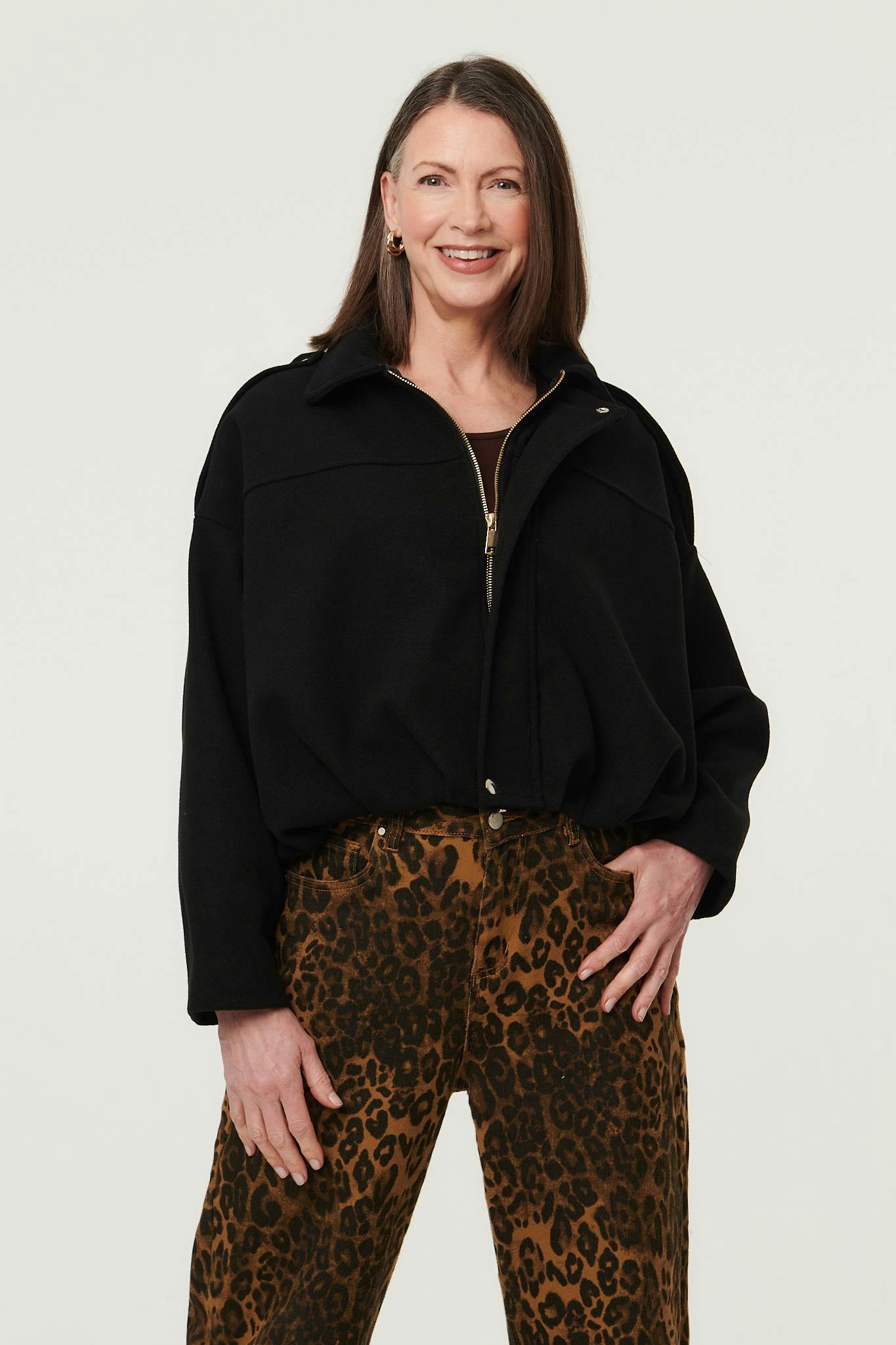 Izabel London Black Faux Suede Ruched Relaxed Bomber Jacket - 16