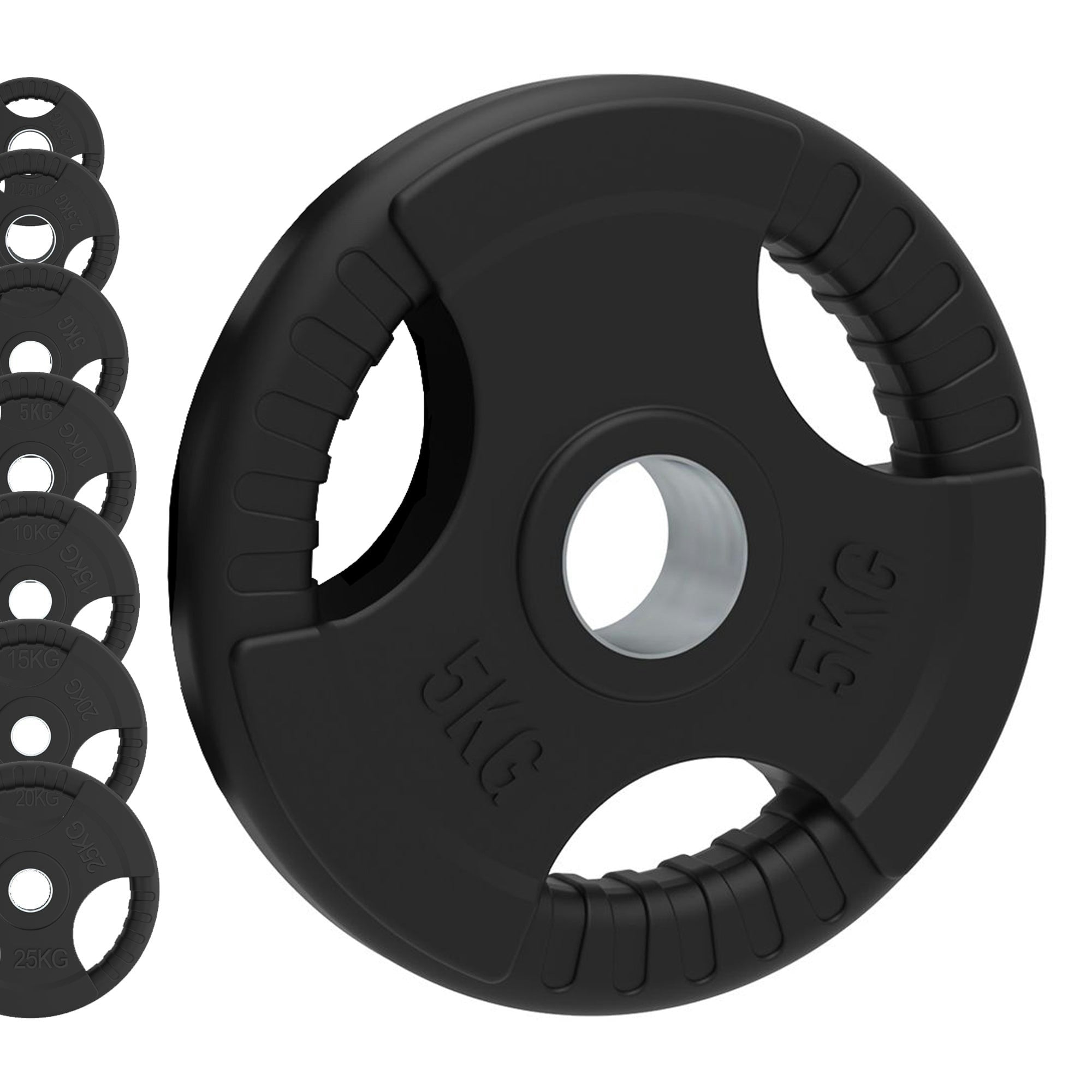 Body Revolution Black Olympic Tri-Grip Rubber Weight Plates - Pairs & Sets - 25Kg Set (2.5Kg Pair + 10Kg Pair)