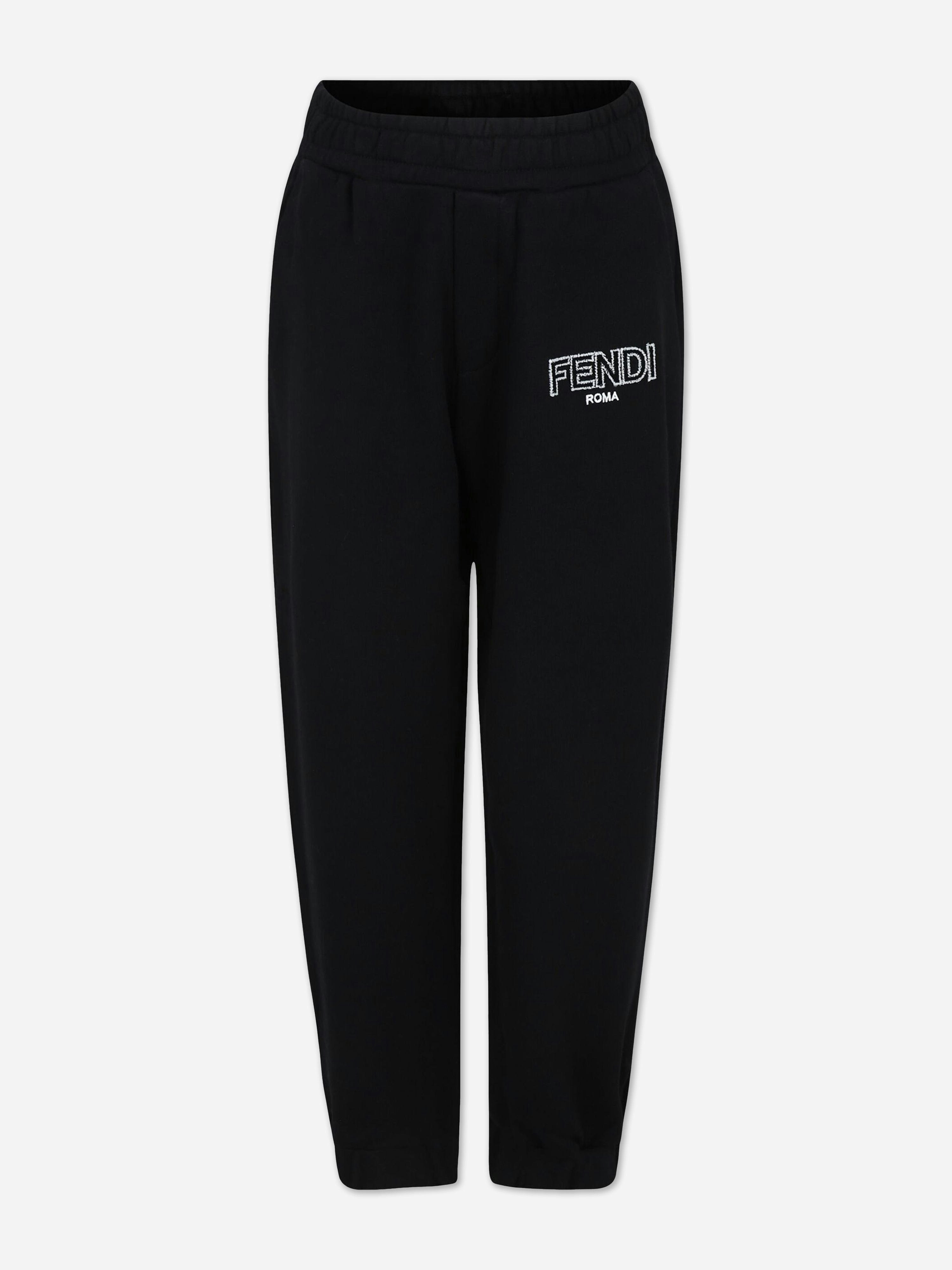 Fendi Kids Boys Black Fendi Logo Joggers In - 7 Yrs