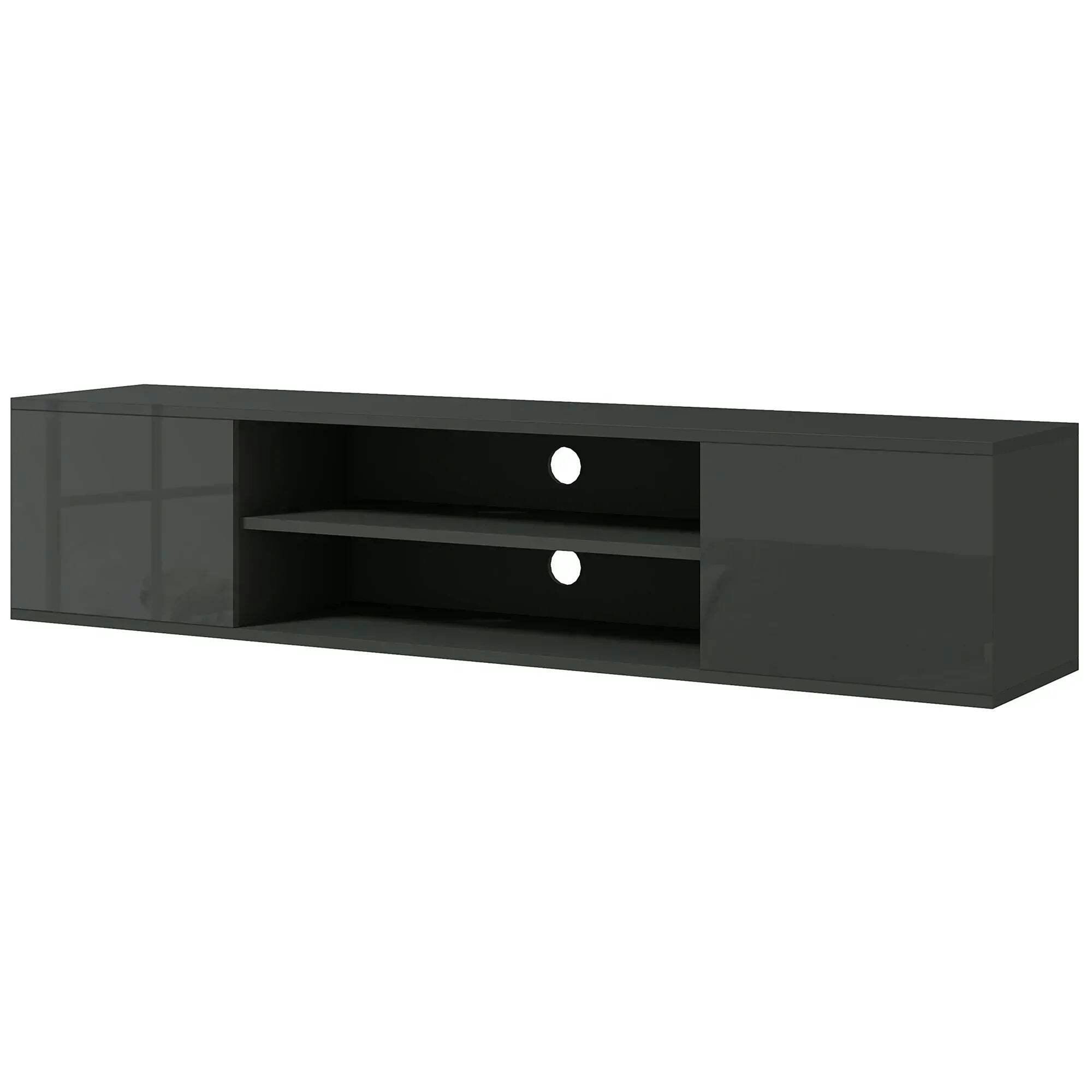HOMCOM Floating TV Unit Grey - Wall Mounted - 2 Cabinets & 2 Shelves - 140W x 30D x 30Hcm - Max 60" TV - Image 5