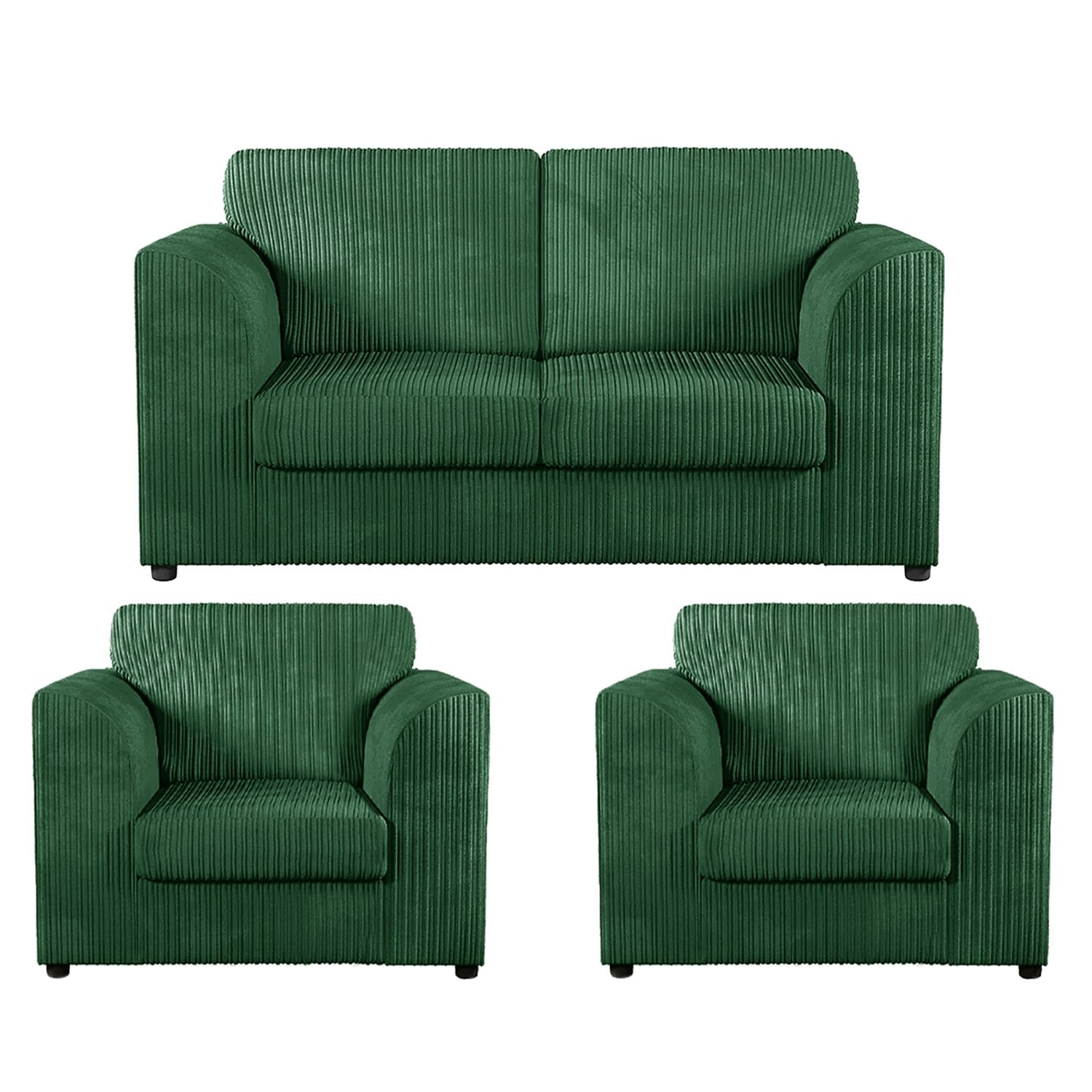 Furnishings For Less Green Luxor Jumbo Cord 2 Seater And 2 X Armchairs - Full Back