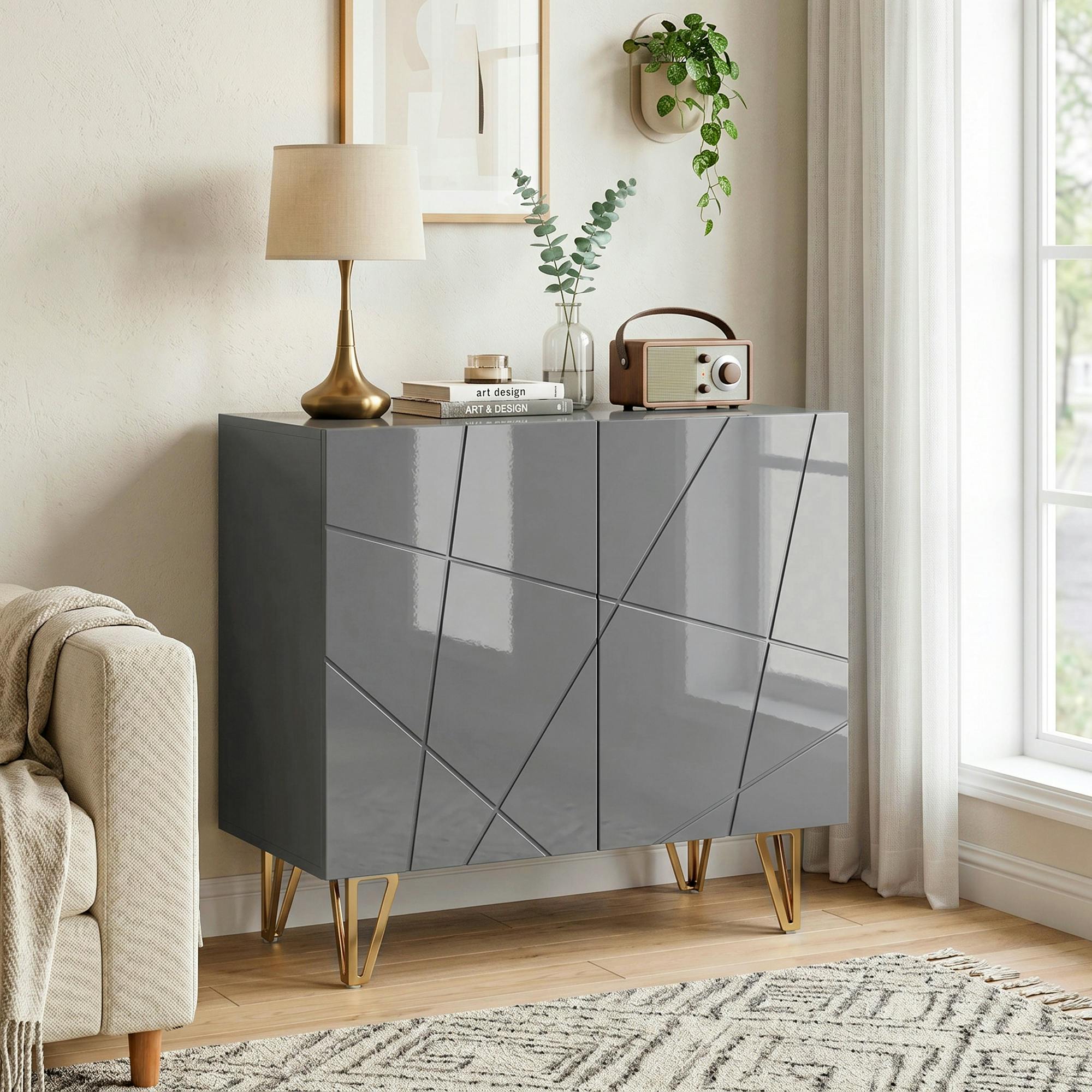 Homcom Grey Storage Cabinet, Sideboard With Adjustable Shelf,