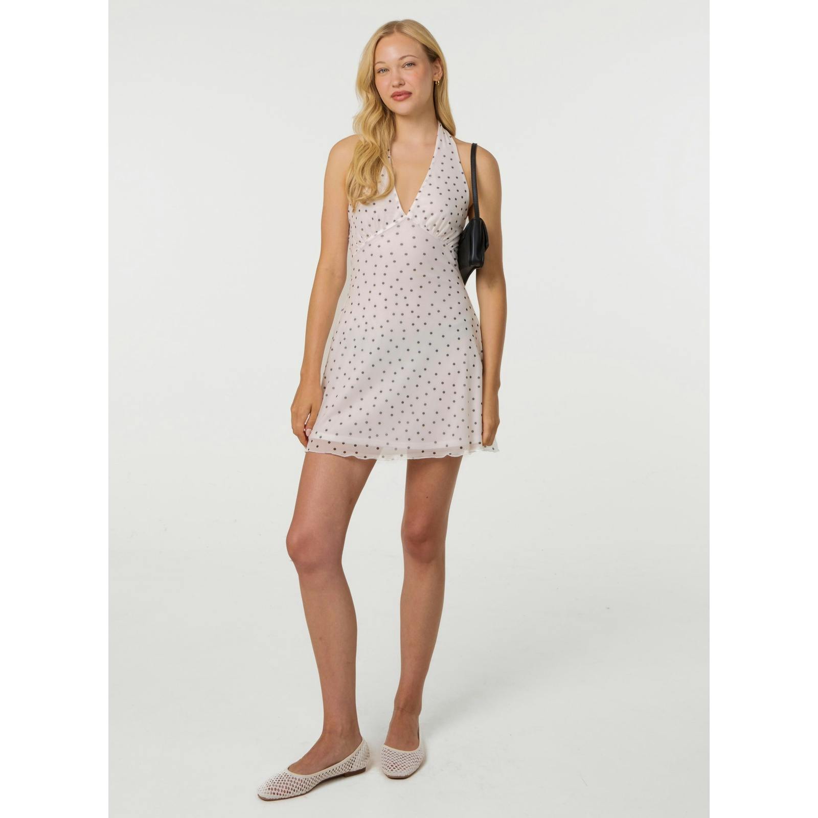 Pink Vanilla Pink/Ivory Vanilla Polka Dot Halter Mini Dress - L