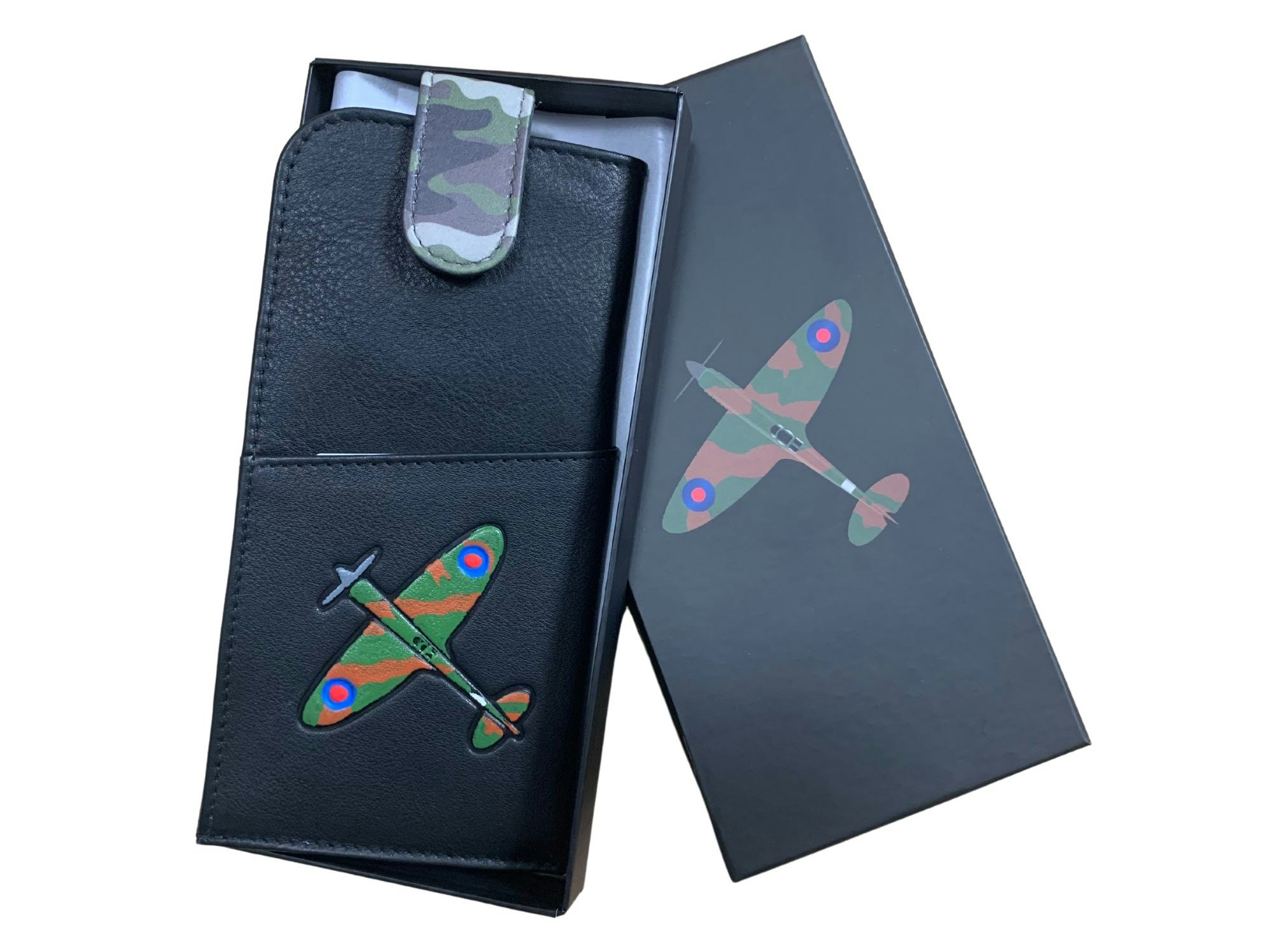 Mala Leather Black Spitfire Plane Leather Glasses Case – Wide Fit