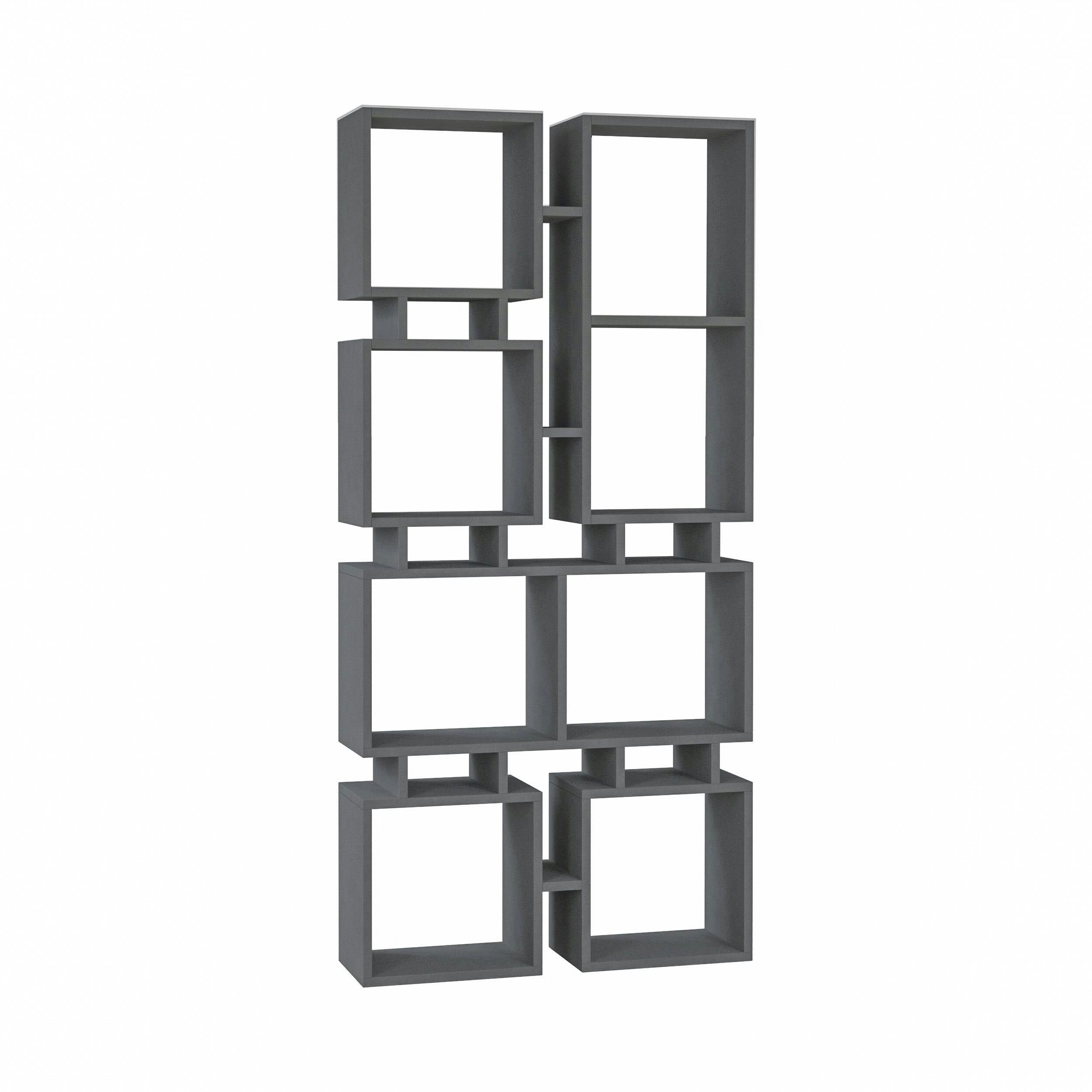 Decortie Anthracite/Grey Rail Modern Tall Bookcase Shelving Unit Display Unit Freestanding Asymmetric Storage Height 167Cm
