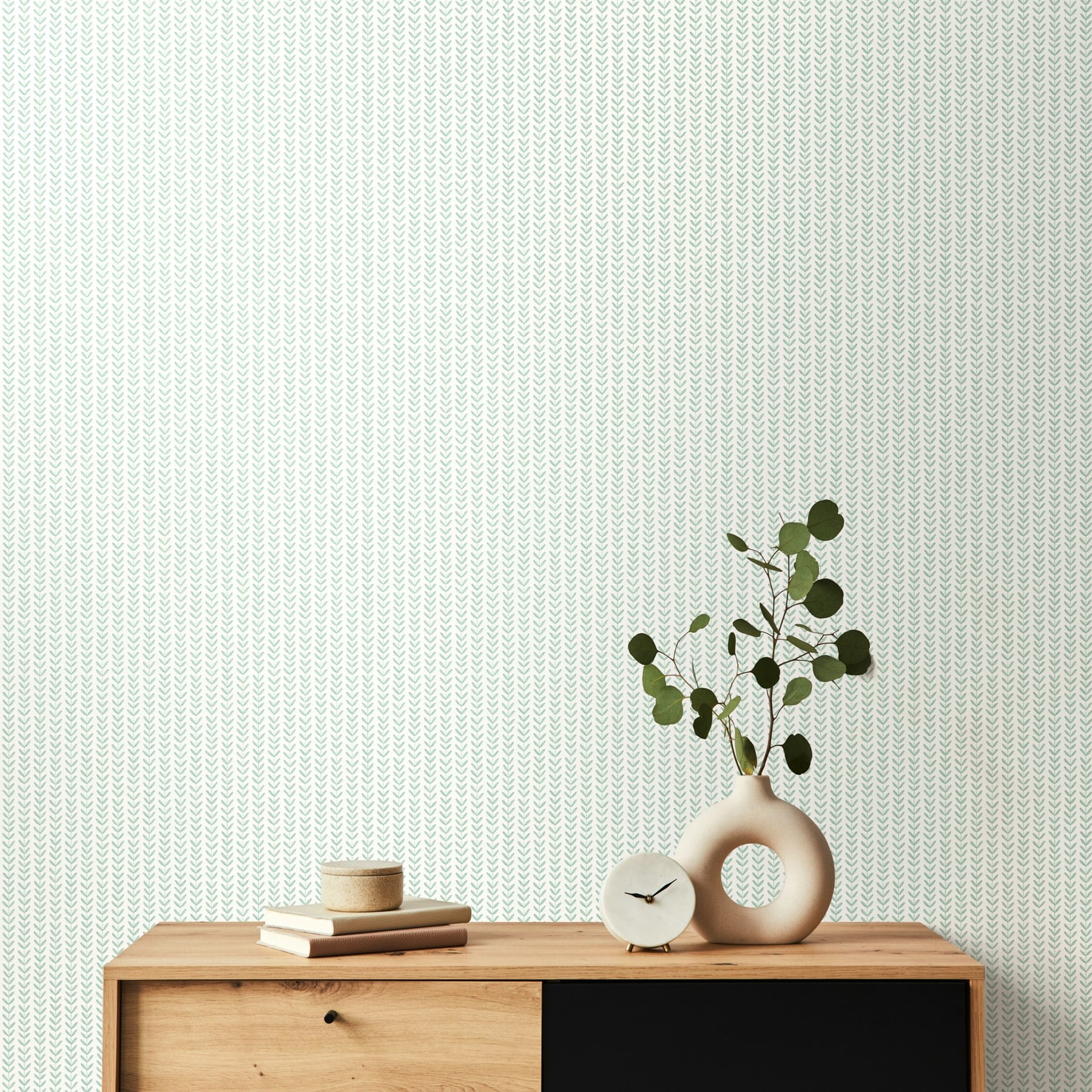 Rackhams Light Ditsy Leaf Stripe - Duck Egg 10M Wallpaper