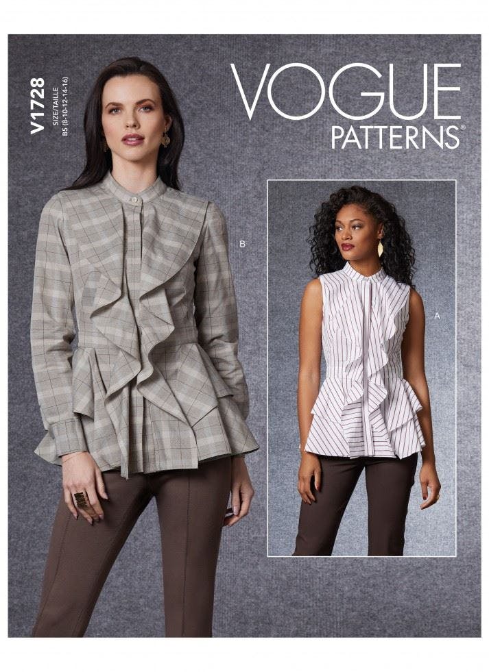 Vogue Women's Sewing Pattern 1728, Tops For B5 (8-10-12-14-16) - Intermediate - B5 (8-10-12-14-16)