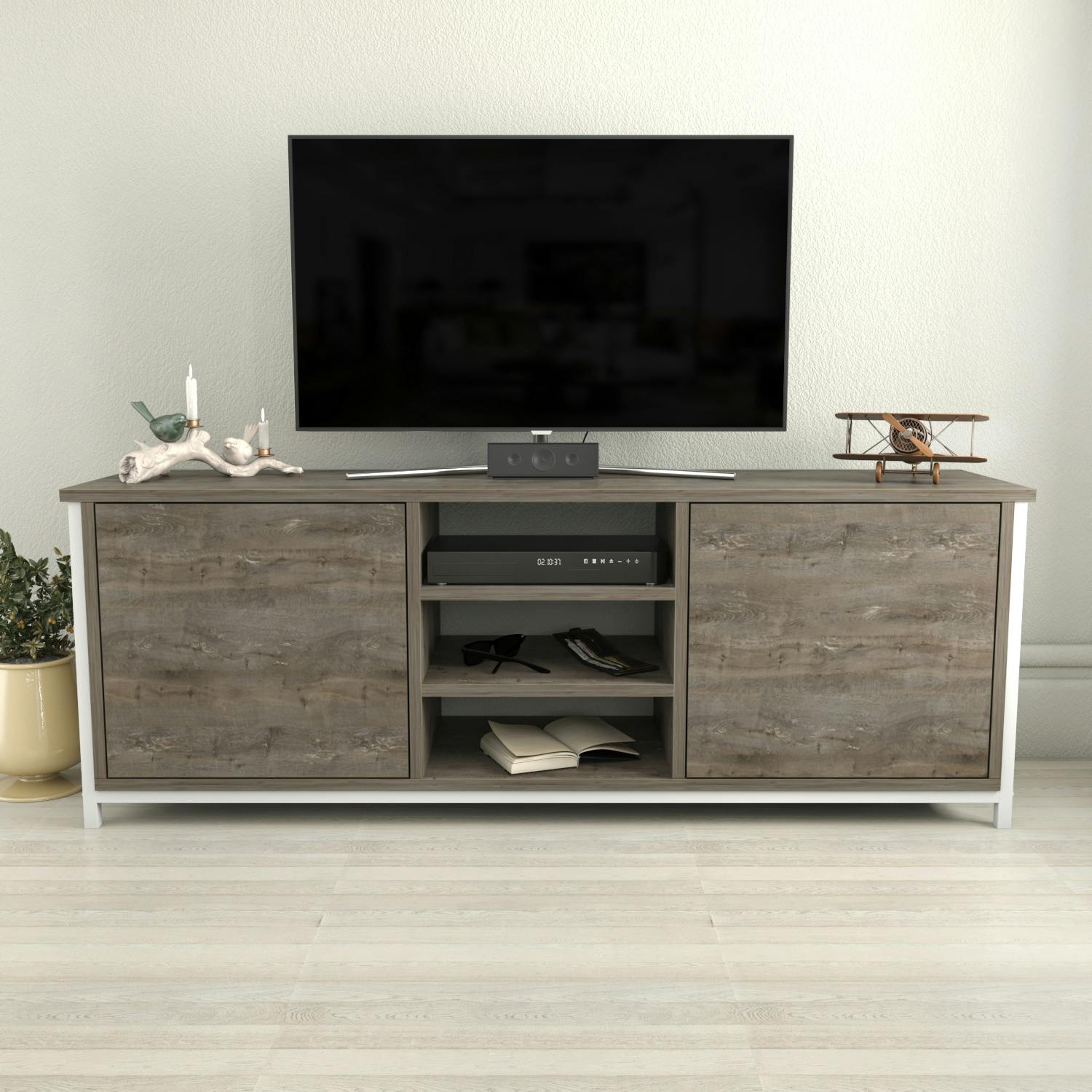Rackhams White Otis Modern Tv Stand Tv Cabinet For Tv's Up To 63" - Wenge