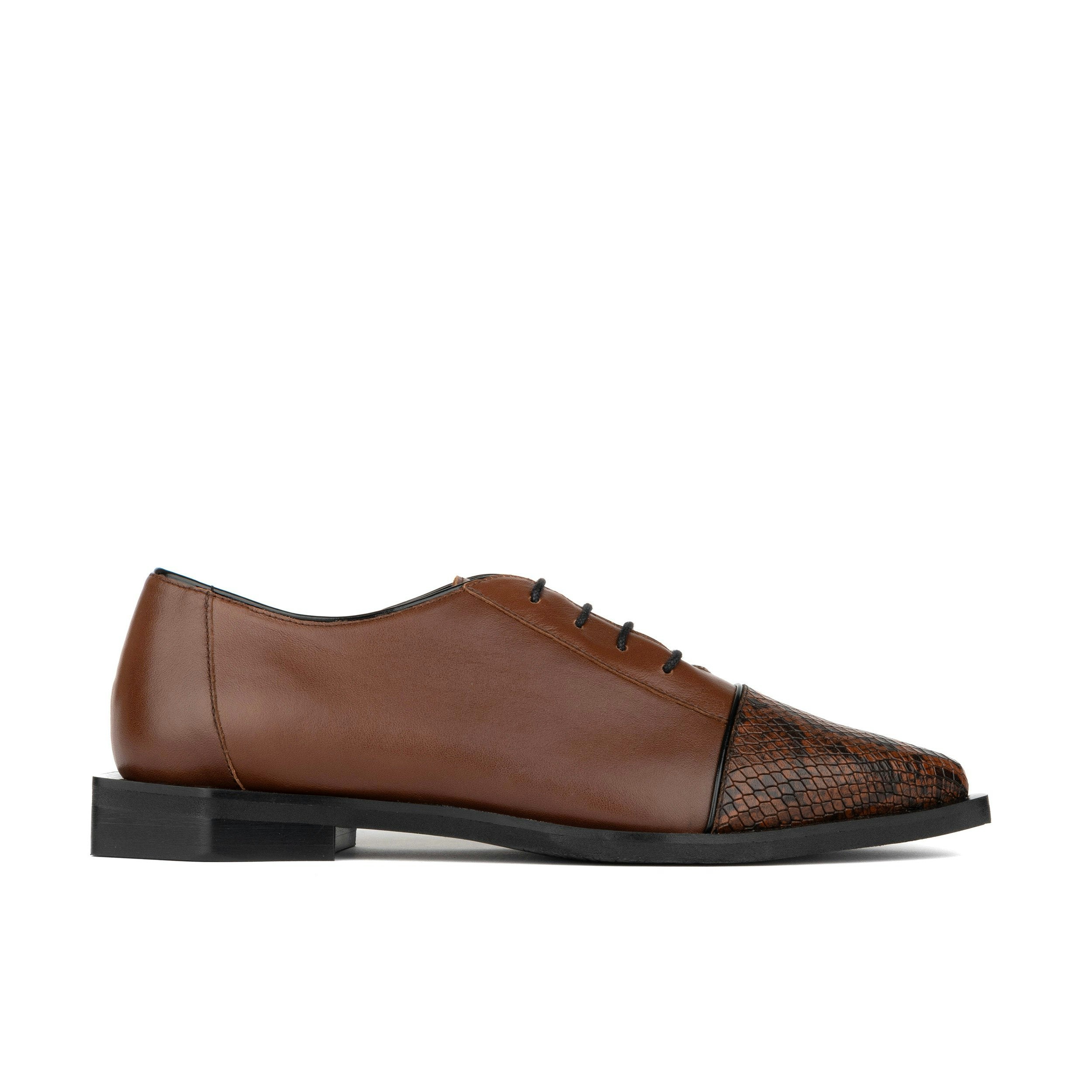 Embassy London Women's Brown Sloan - & Snake - Leather Oxford With Snakeskin Toe - Uk 8 / Eu 41 / Us 10
