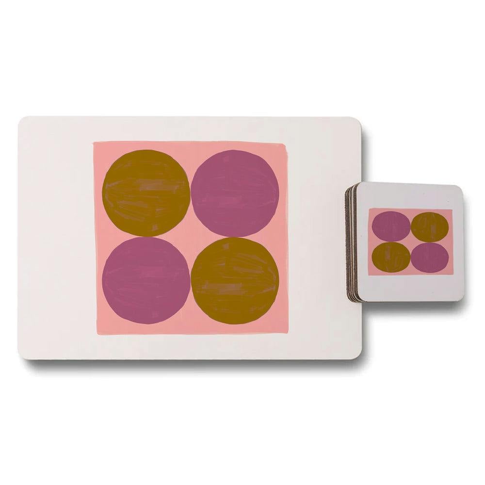 Benjamin Tate Design Pink Set Of 12 Placemat And Coaster Set With Modern Abstract Circles Artwork