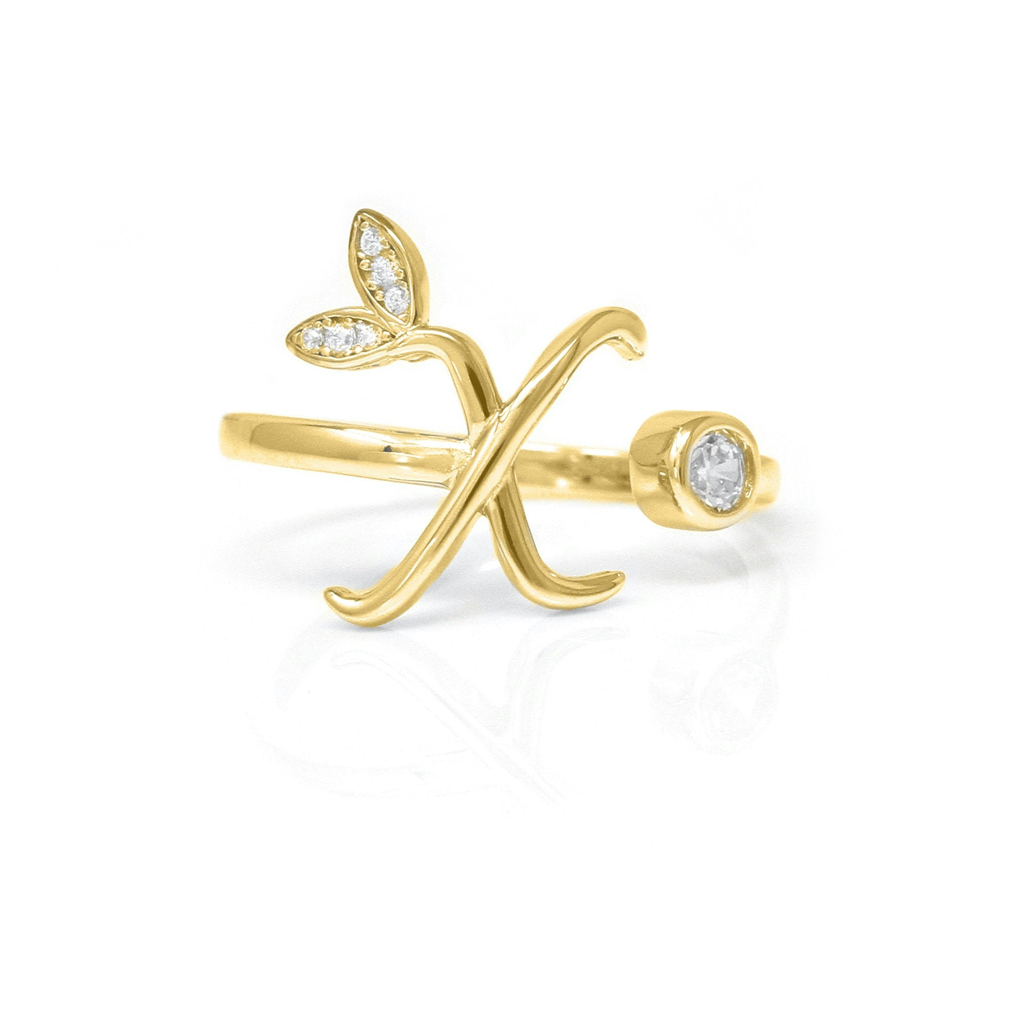 Say It With Yellow/Gold Adjustable Winged Initial Ring - Plated - X