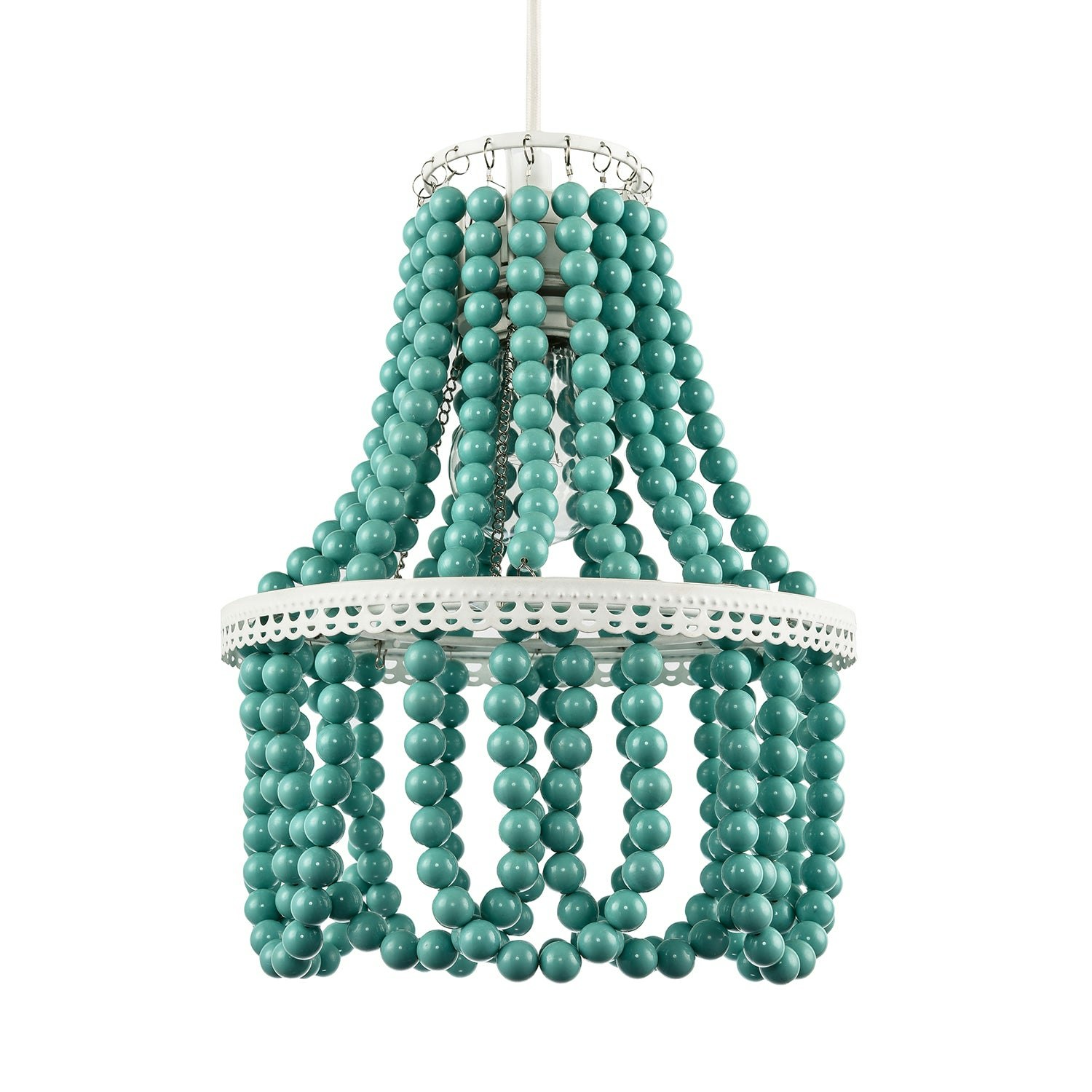 Rackhams Light/White Shabby Chic Ornate Chandelier Pendant Shade With Round Duck Egg Pearls