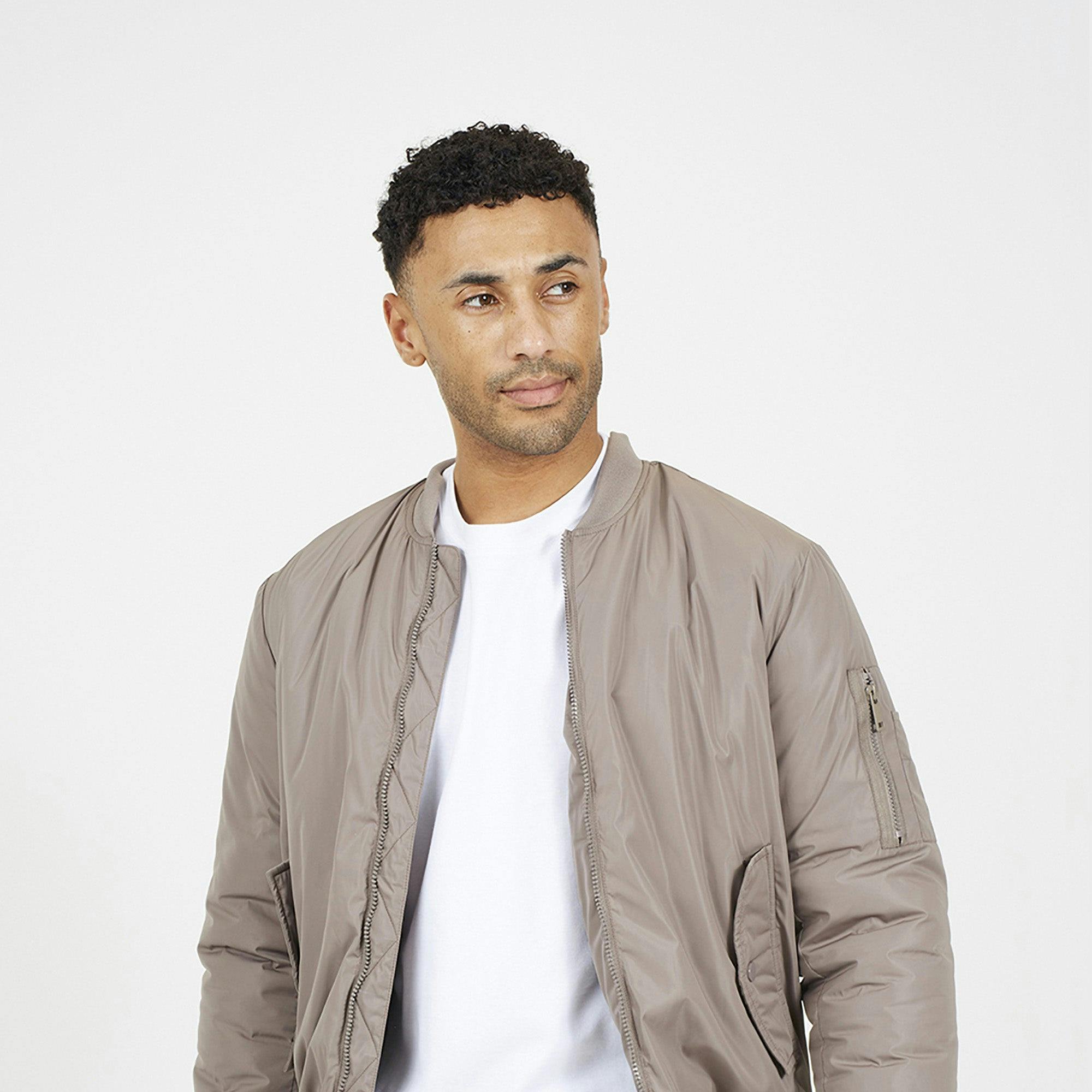 Brave Soul Bomber Jacket With Sleeve Pocket Detail - Taupe - Taupe - Xl