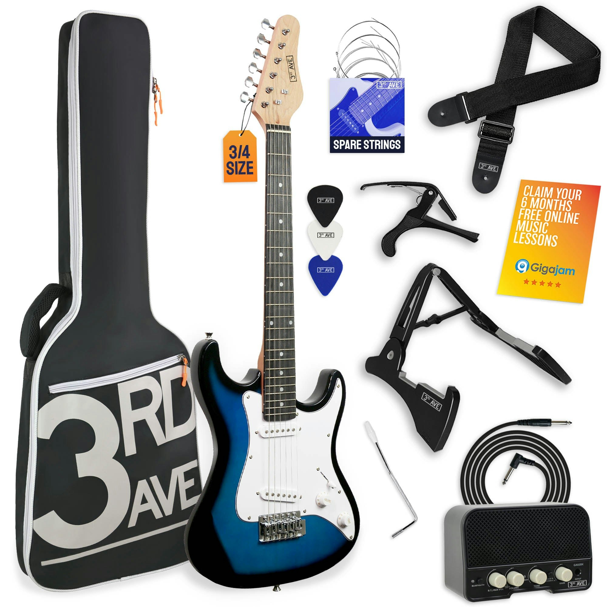 3Rd Avenue 3/4 Size Electric Guitar Pack With Amp - Blueburst