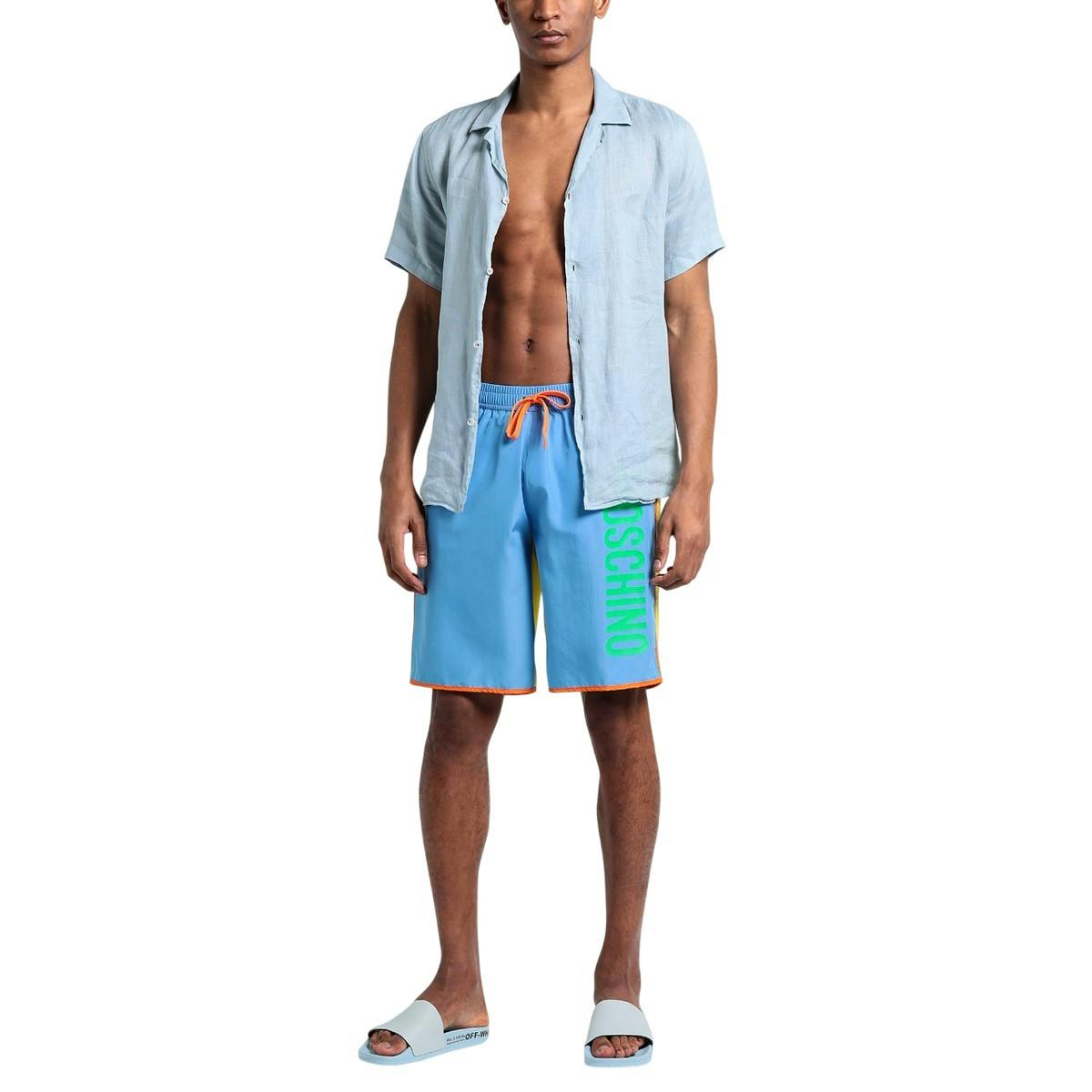 Moschino Men's Blue Colour Block Swim Shorts - M - 100% Polyester