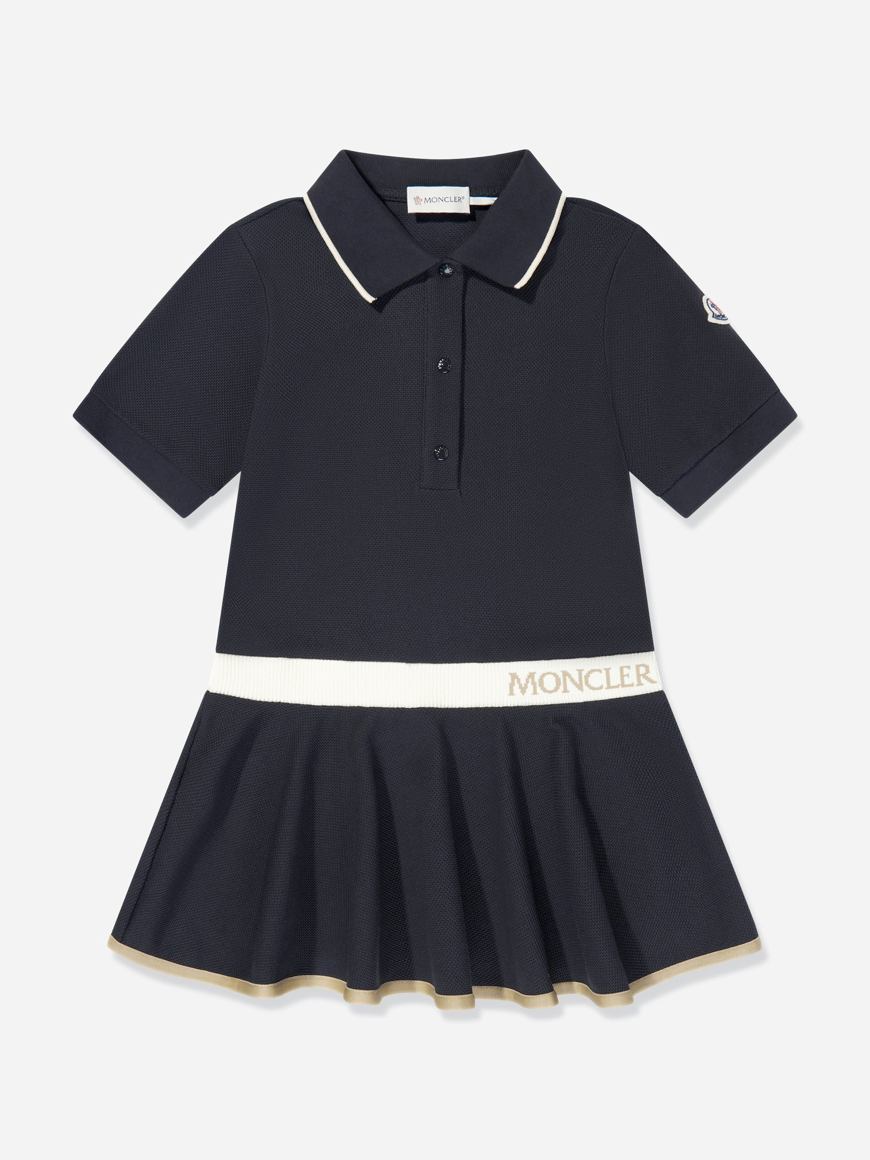 Moncler Enfant Girls Blue Logo Polo Dress In Navy - 14 Yrs