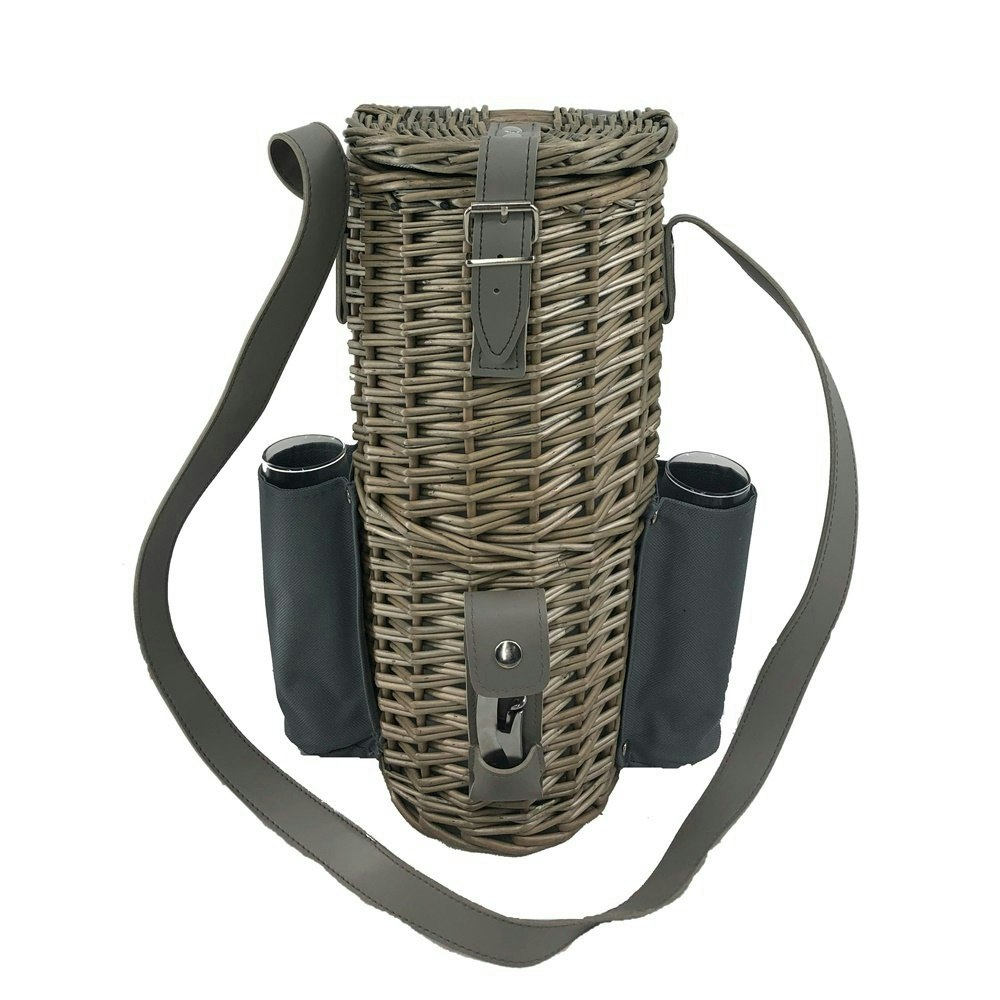 Rackhams Red Single Bottle Wicker 2 Champagne Glass Carrier With Shoulder Strap - Small