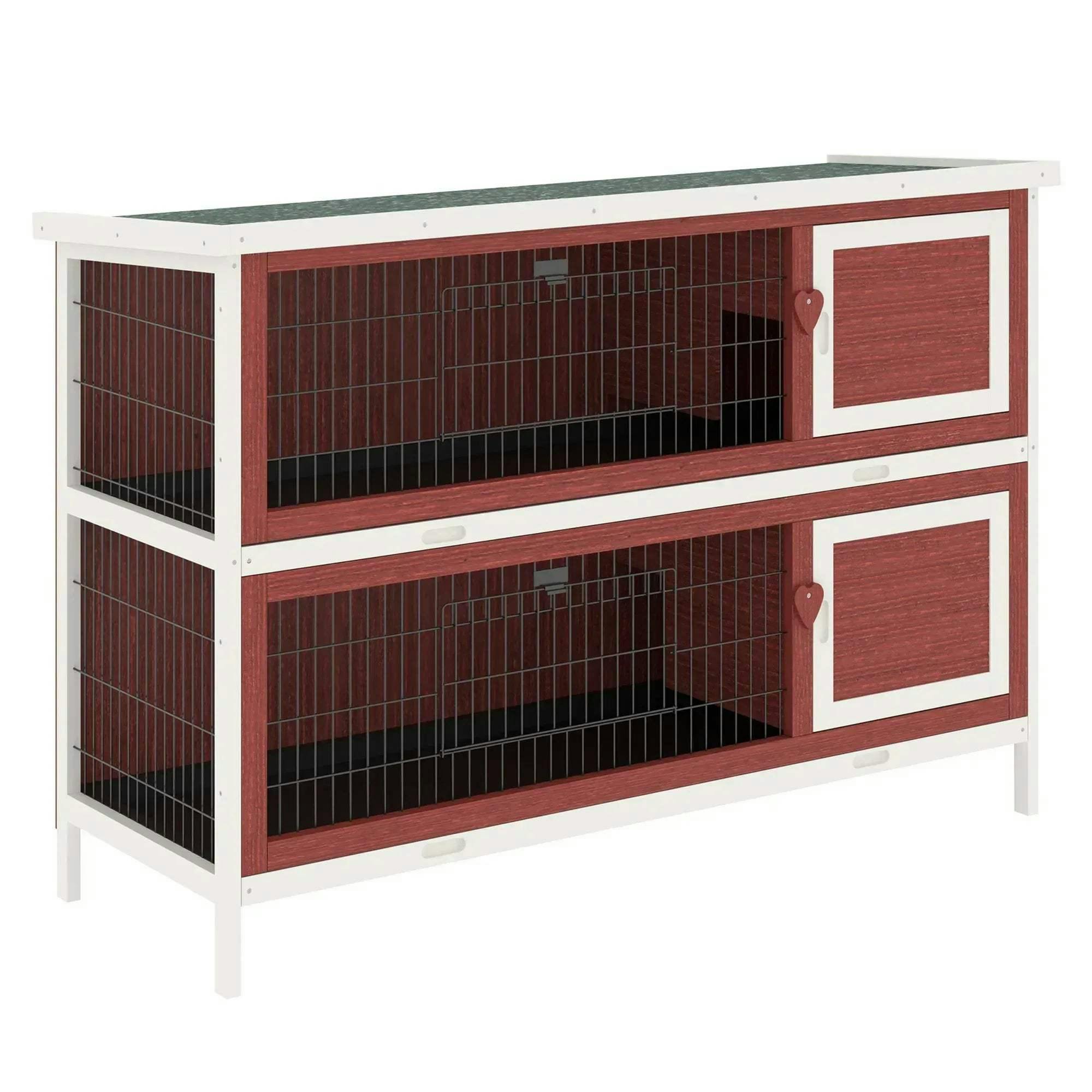Two-tier Elevated Wooden Rabbit Hutch Bunny Cage for Small Pet Animals with Tray - Image 5