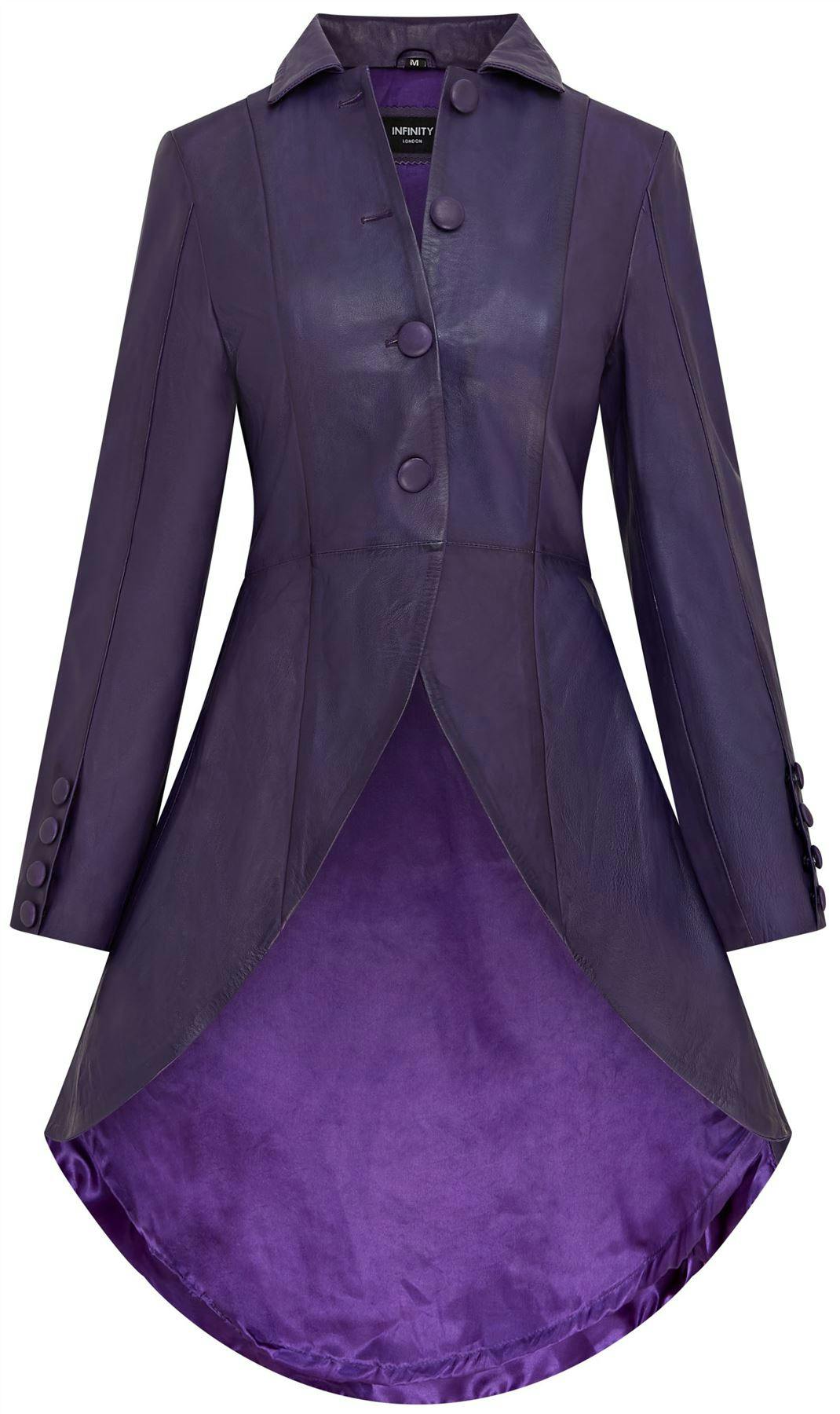 Infinity Leather Women's Gothic Full Length Victorian Leather Coat - Vantaa - Plum - Uk Xl/16 | Eu 42 | Us 12