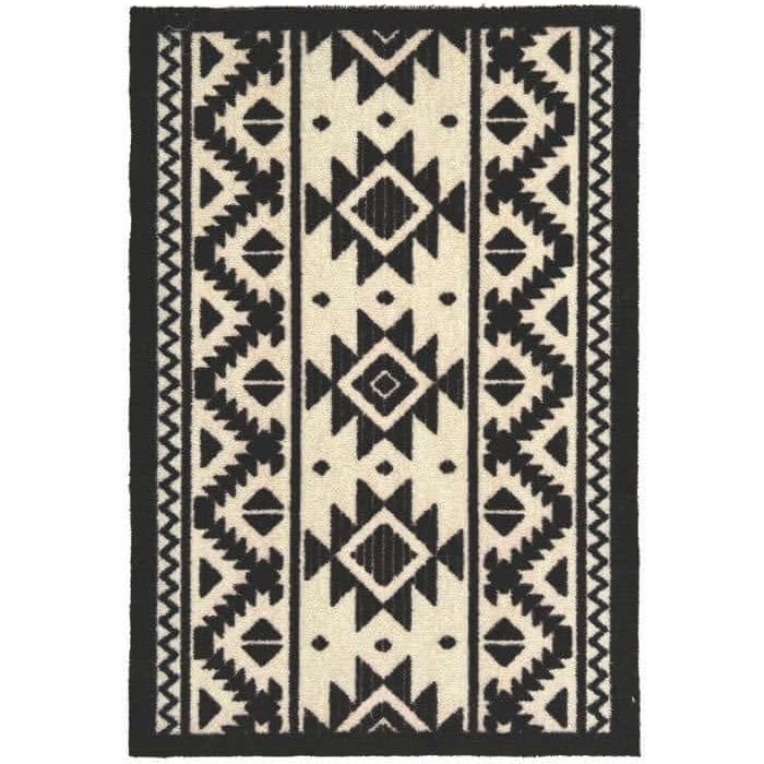 The Rugs Black/White Abstract Washable Tribal Mat And Runner - 50X75 Cm