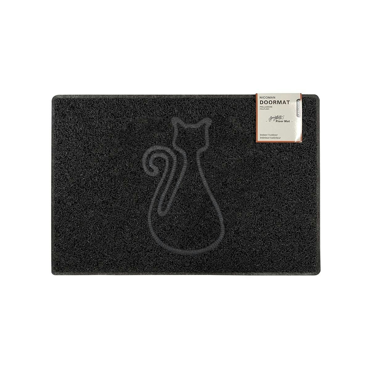 Rackhams Black Cat Small Embossed Doormat In - Vinyl - 1