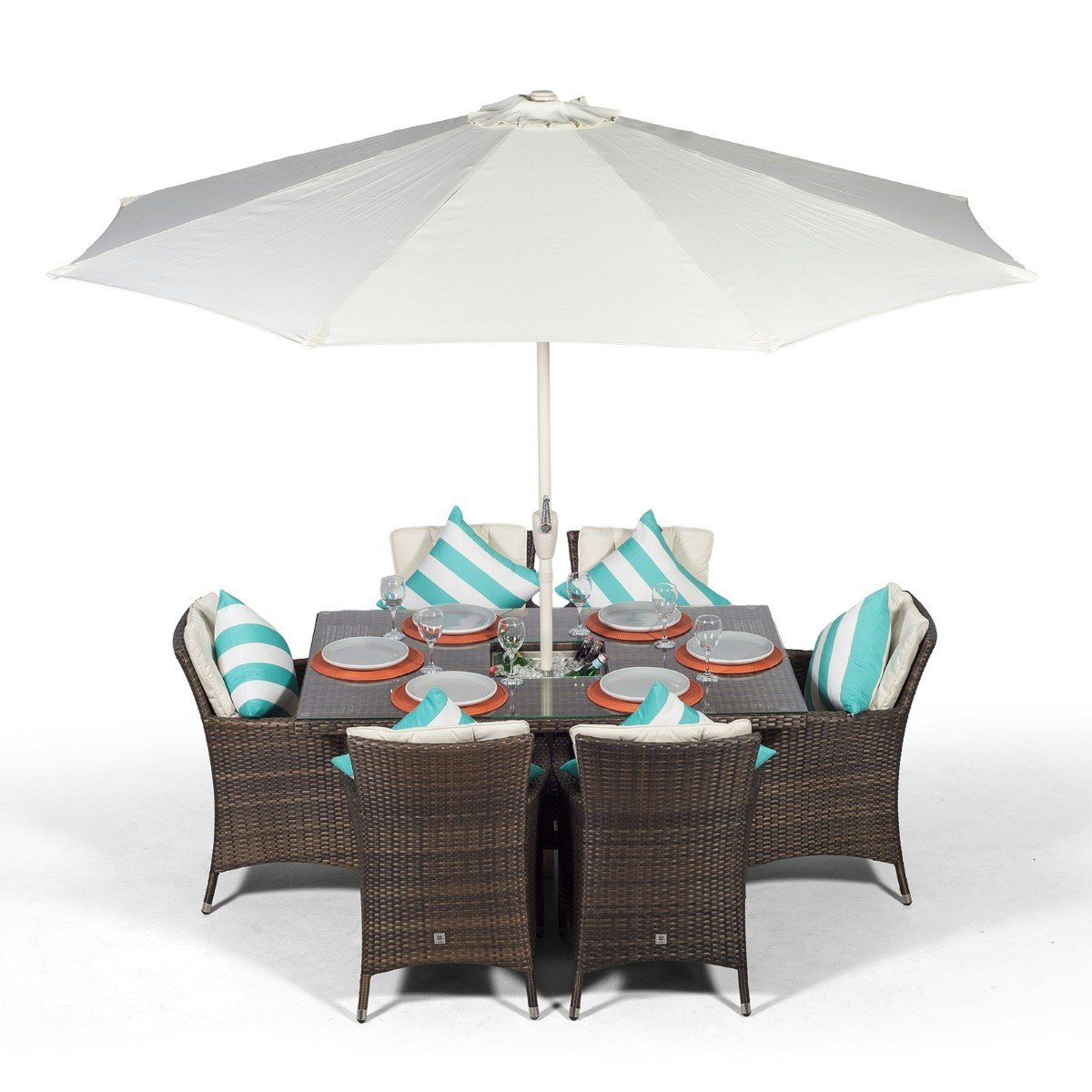 Rackhams Brown/Ivory Savannah Rectangular 6 Seater Patio Dining Set With Ice Bucket Drinks Cooler - 1