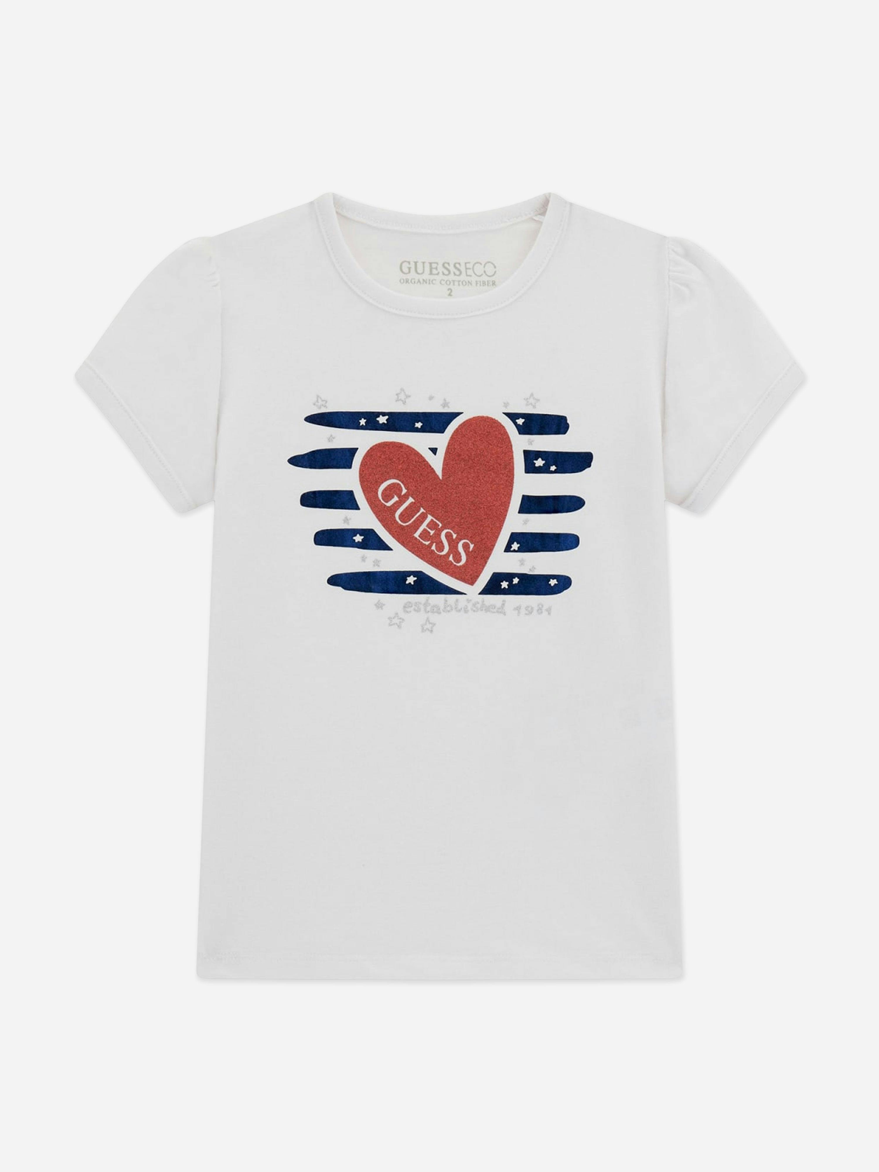 Guess Girls White Heart Logo T-Shirt In - 6 Yrs