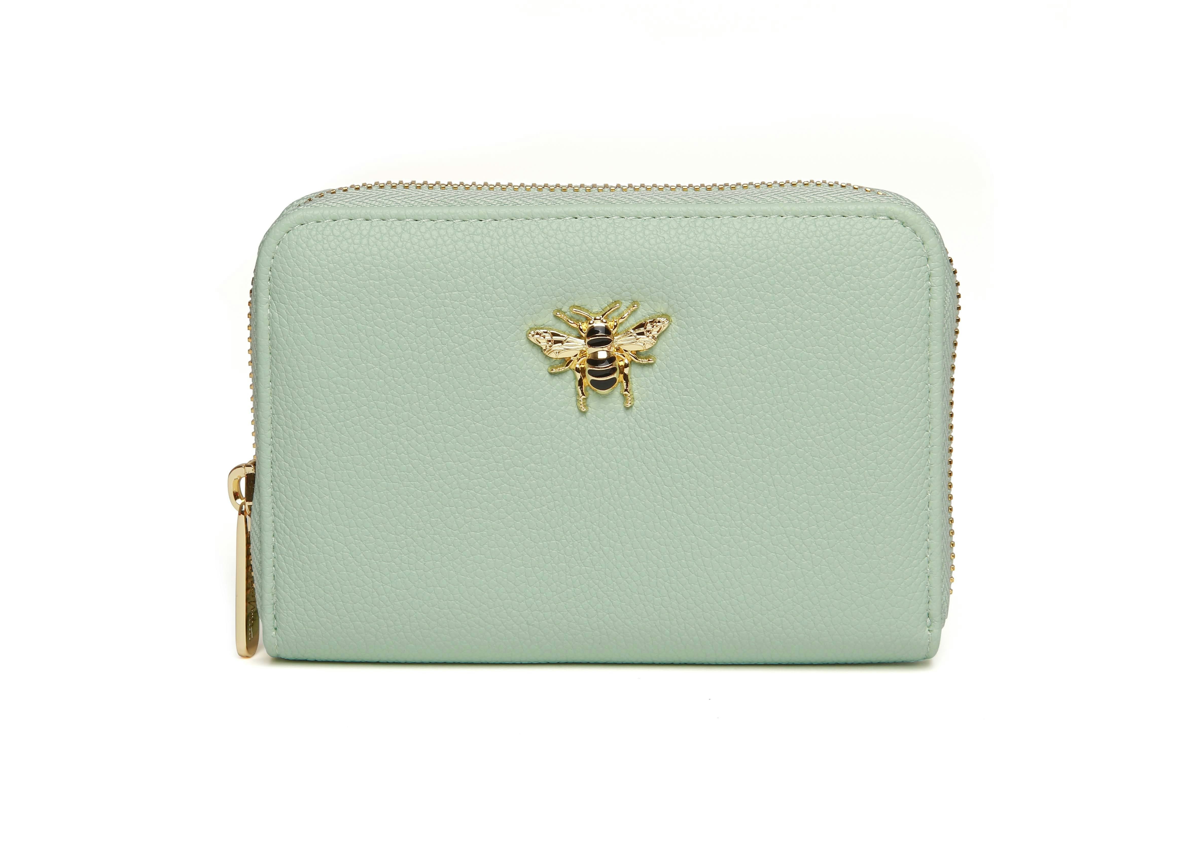 Alice Wheeler Gold Bee Bromley Vegan Leather Medium Concertina Purse - Pastel Mint