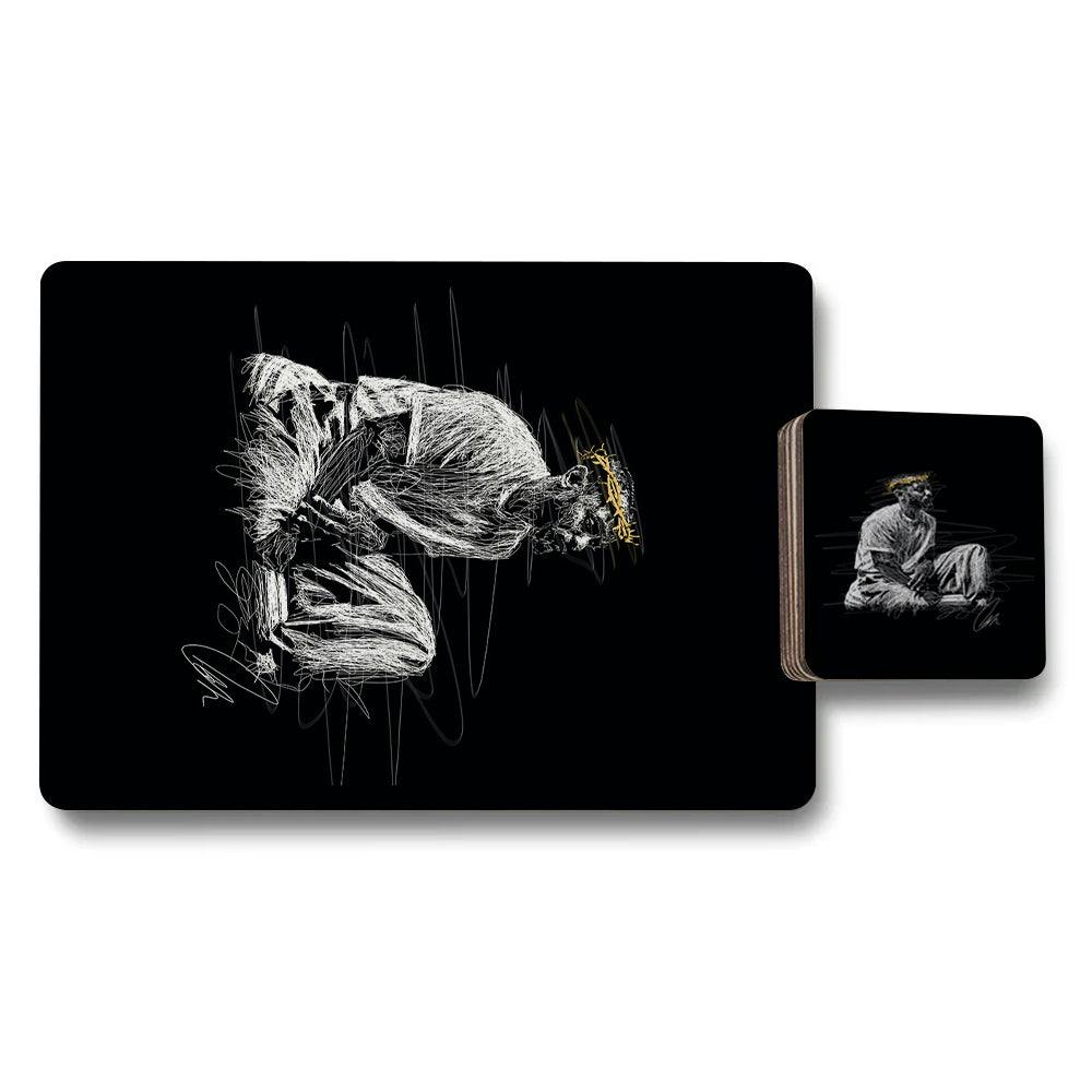 Rackhams Black/White/Gold Set Of 12 Placemats And Coasters 11X8 Inch Designer Artwork Wood Bottom