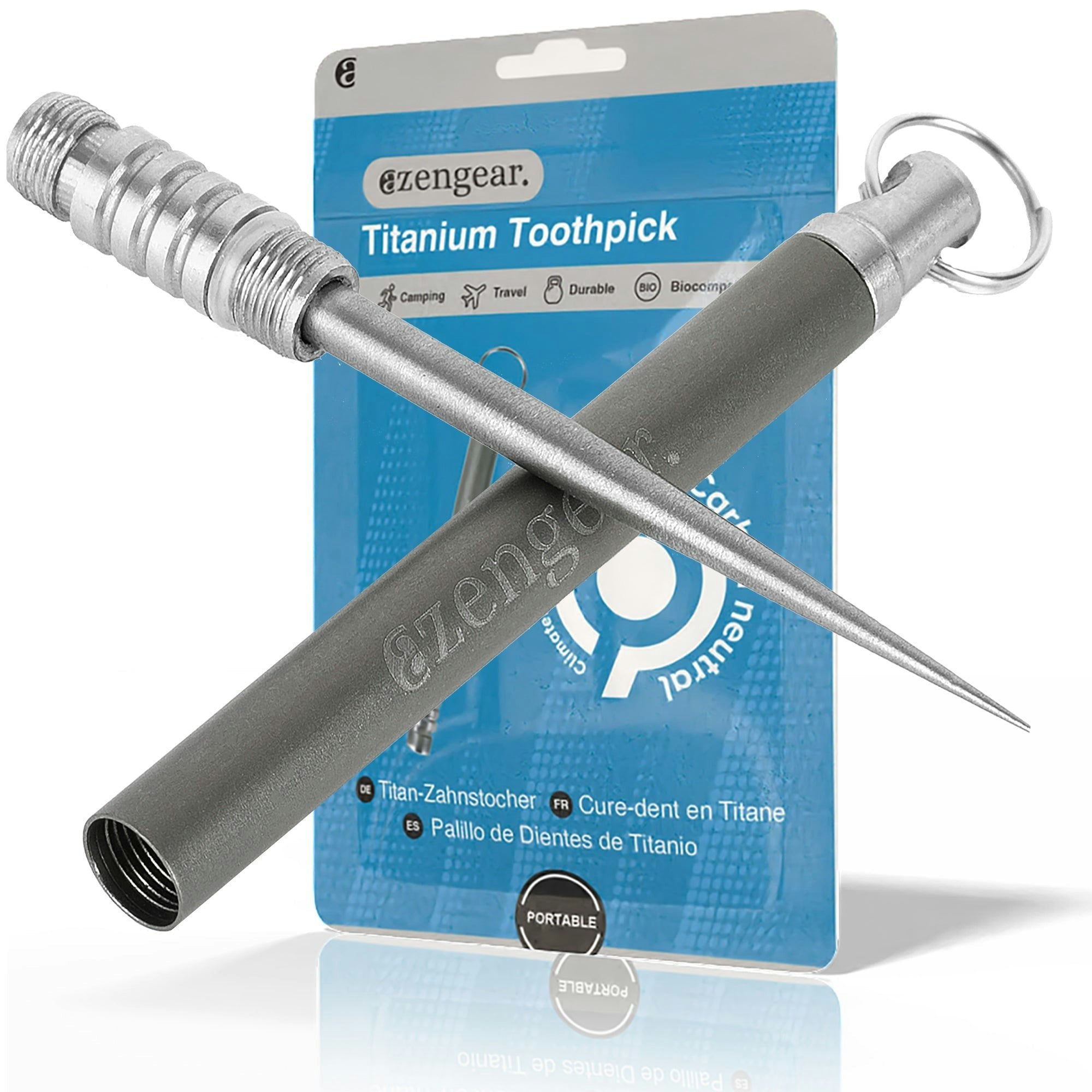 Azengear Titanium Toothpick Edc With A Keyring - Portable, Travel, Metal - One