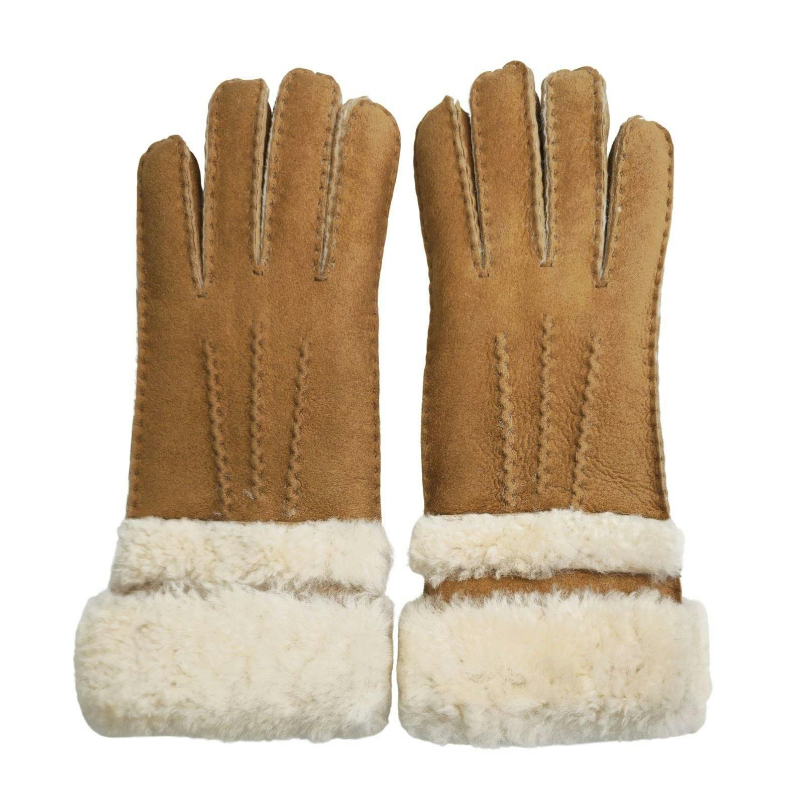 Infinity Leather Women's Genuine Sheepskin Suede Gloves With Roll Up/Down Cuff - Tan - M
