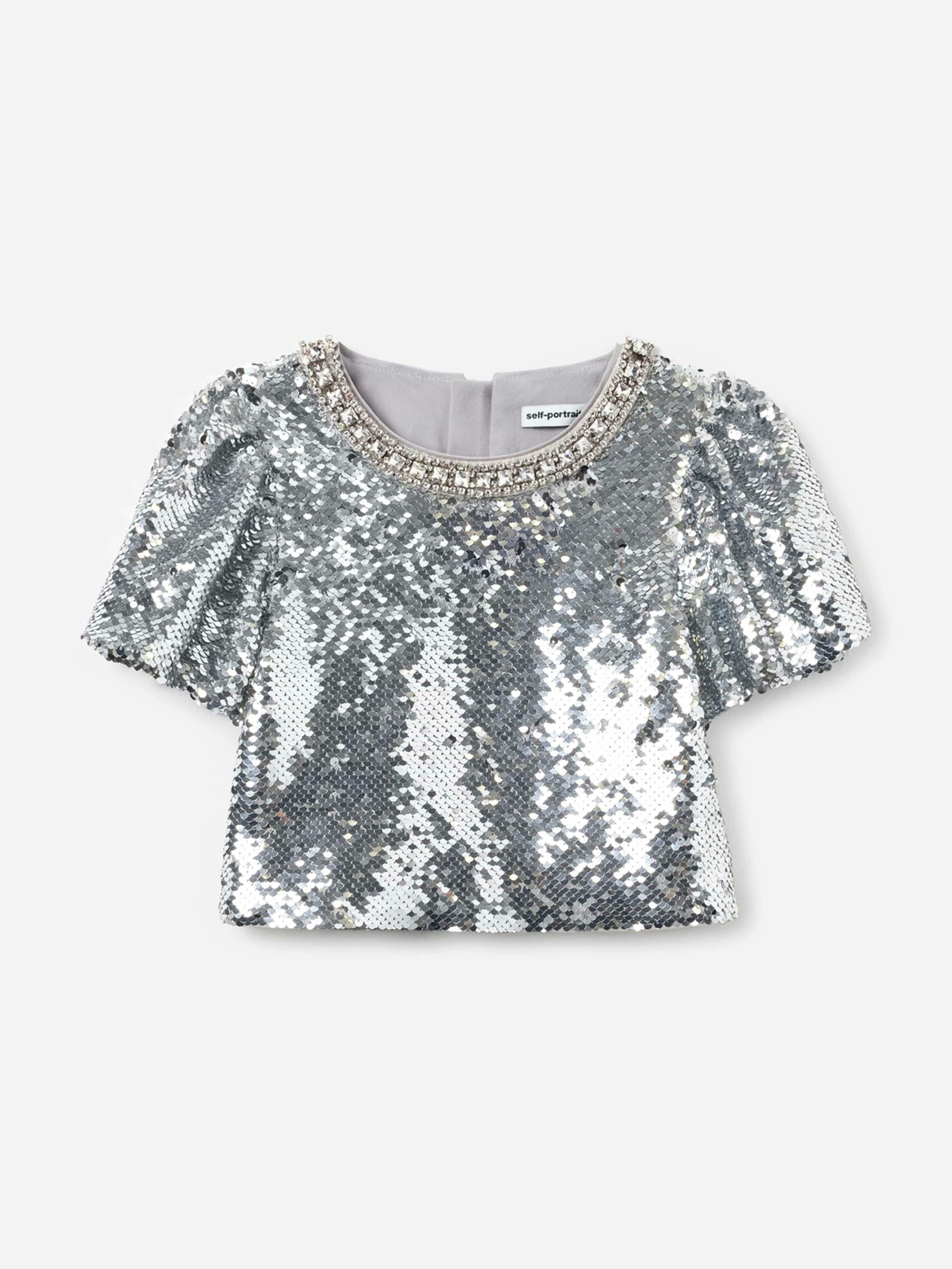 Self Portrait Girls Silver Sequin Top In - 10 - 12 Yrs