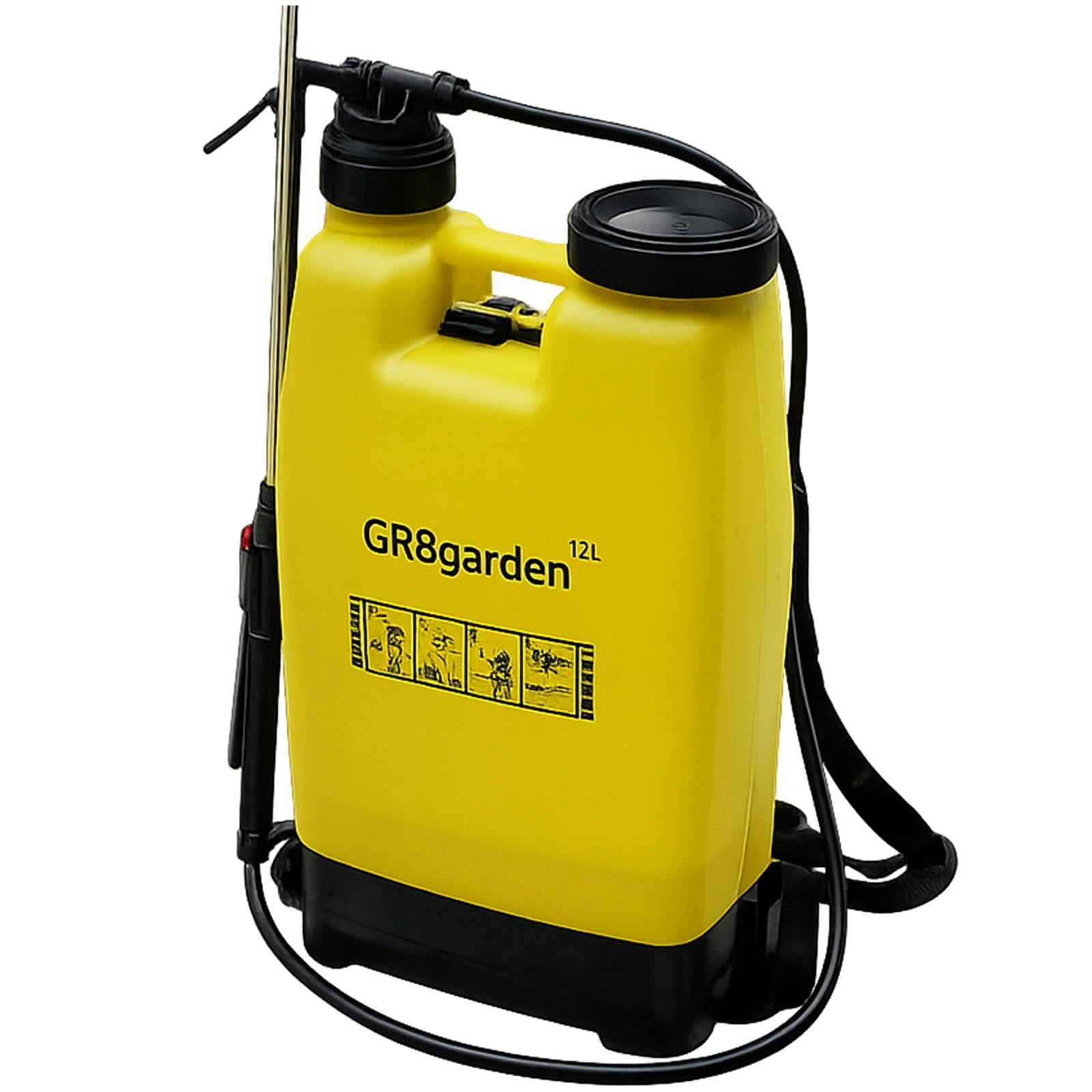 Gr8 Garden Yellow/Black 12L Heavy Duty Knapsack Pressure Sprayer With Lance
