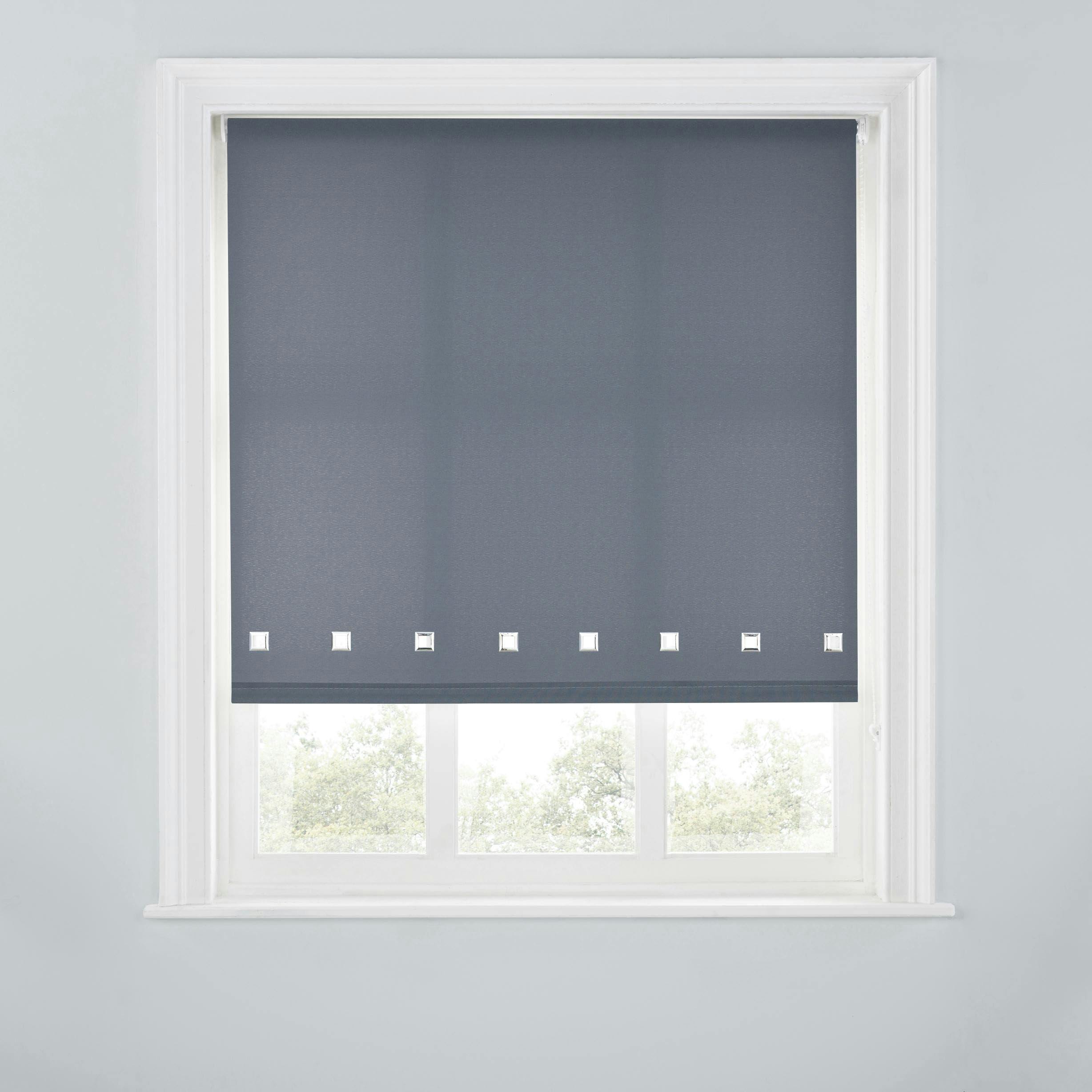 A.unique Home Light Trimmable Square Eyelet Roller Blind - 3Ft - Charcoal - 90Cm(W)X170cm(L)