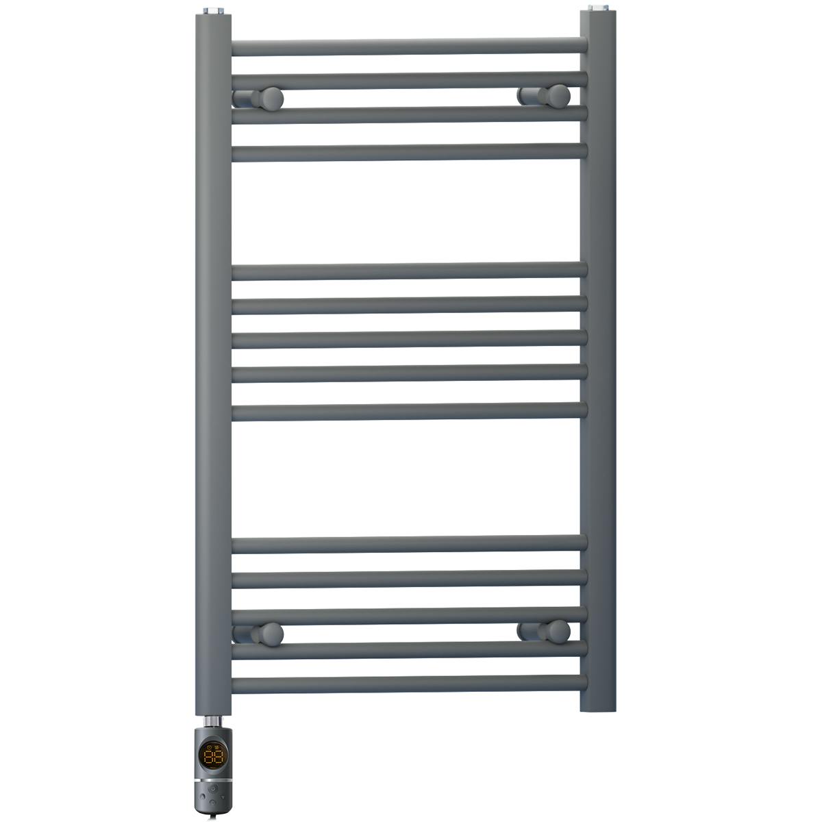 Myhomeware Anthracite/Grey 500 X 800 Mm Electric Bathroom Towel Rail Radiator Heater With Af Thermostatic Electric Element Pre-Filled