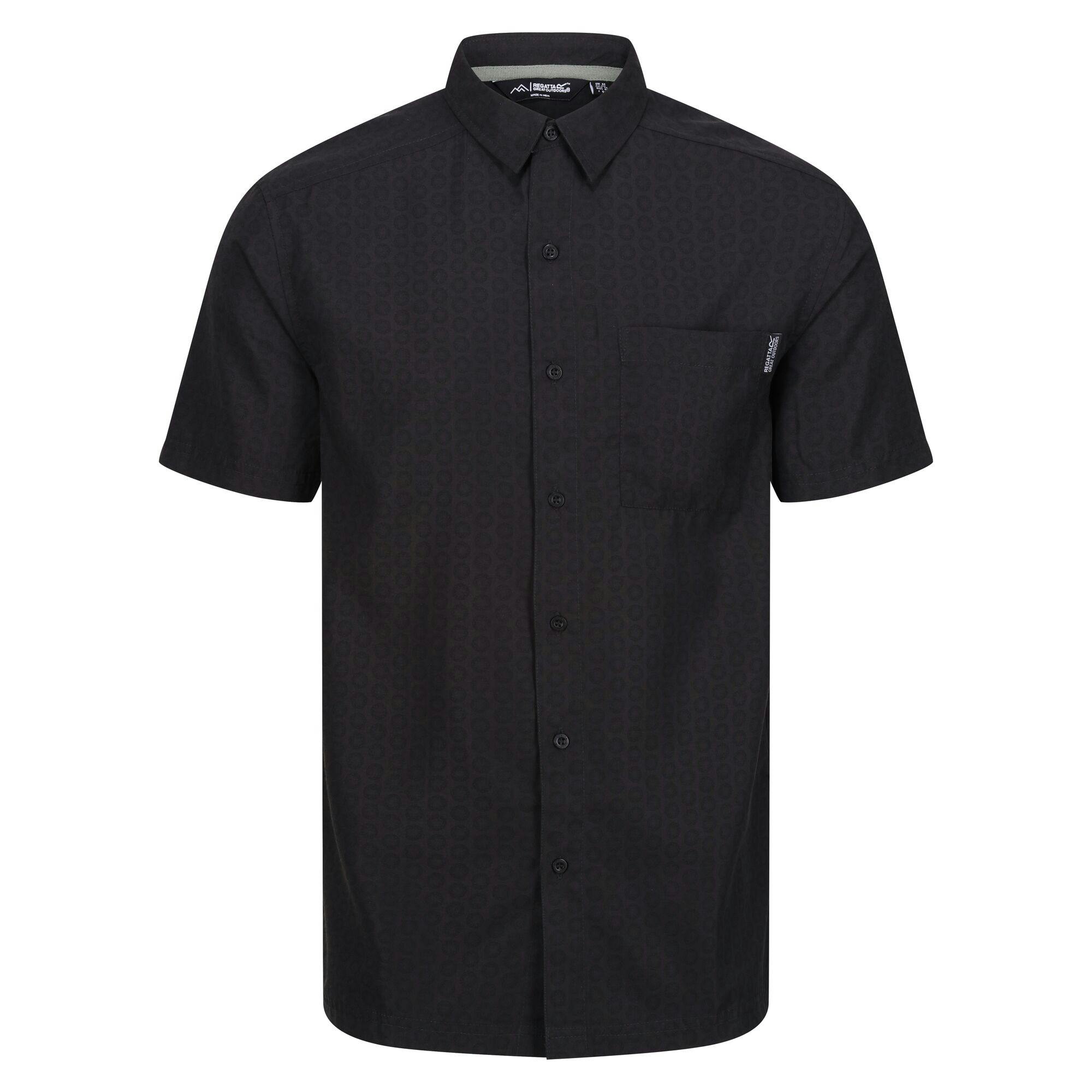 Regatta Men's Black Mindano Viii Patterned Short-Sleeved Shirt - Ash/ - L - Ash/ - 90% Polyester/10% Viscose