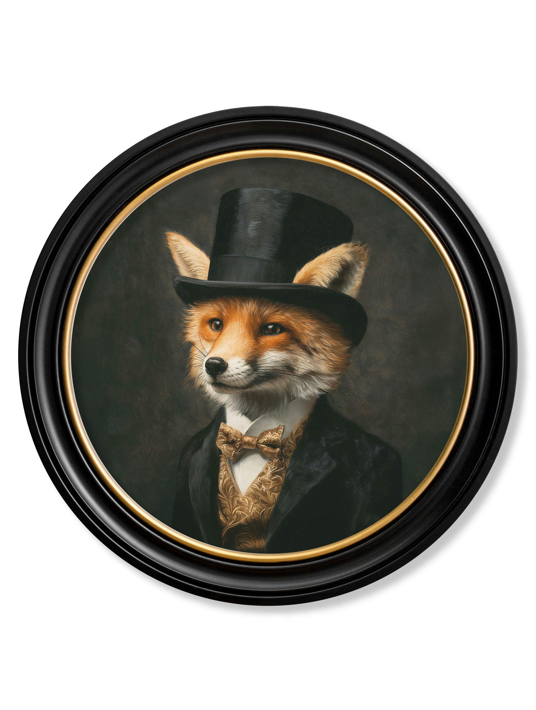 Exceptional Art Black/Gold Count Foxalot - Gentleman Fox Oxford Round Frame - 70 X 70Cm
