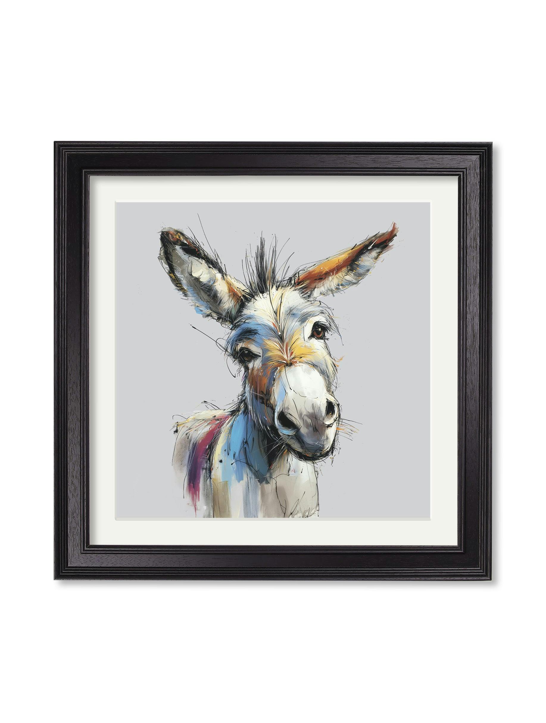 Rackhams Black Donkey Jack & Jennet Cosy Sketch - Hurstwood Square Frame - Donkey Jennet - 96 X 96Cm - Hurstwood Square