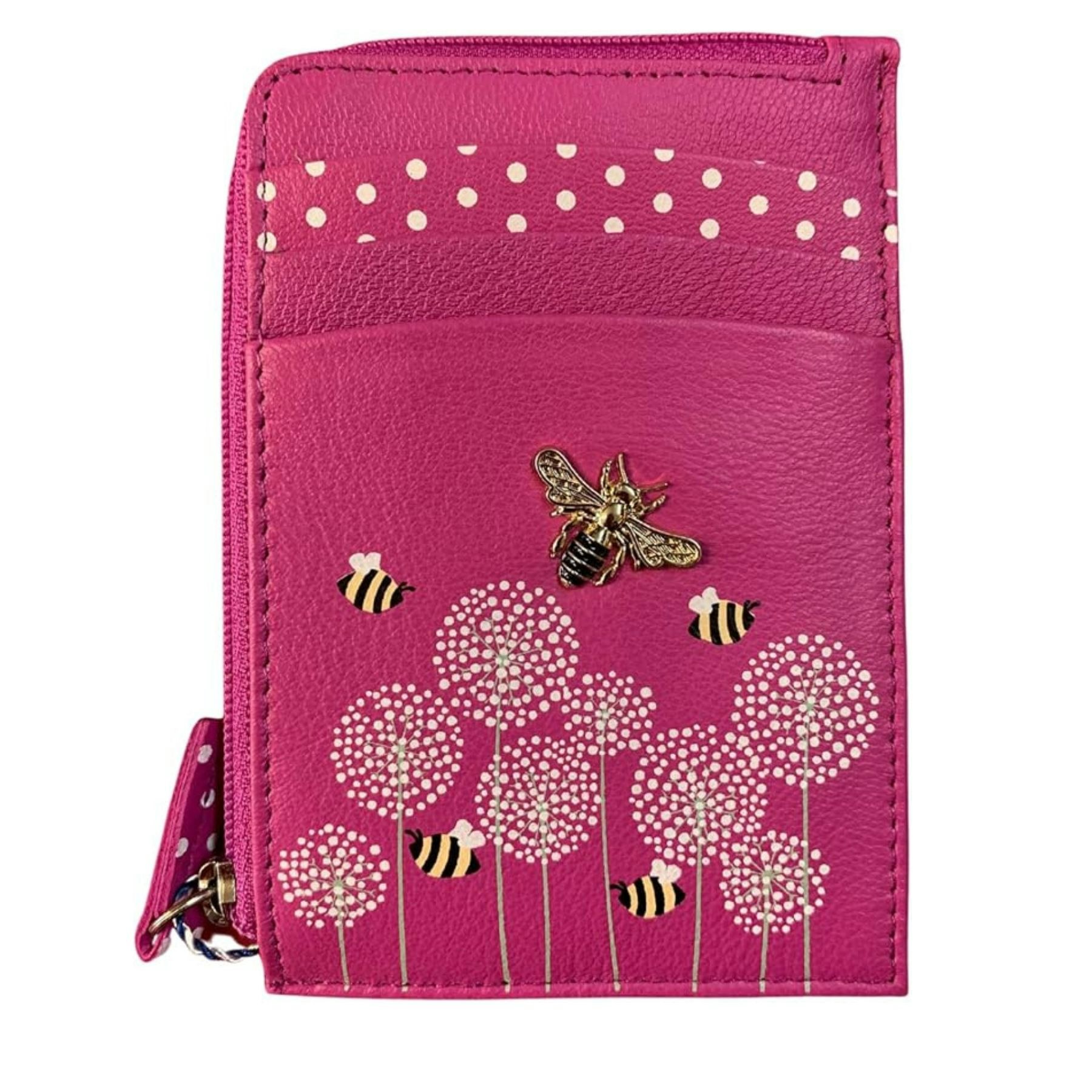 Mala Leather Pink Bumble Bee Design Rfid Leather Coin & Card Purse