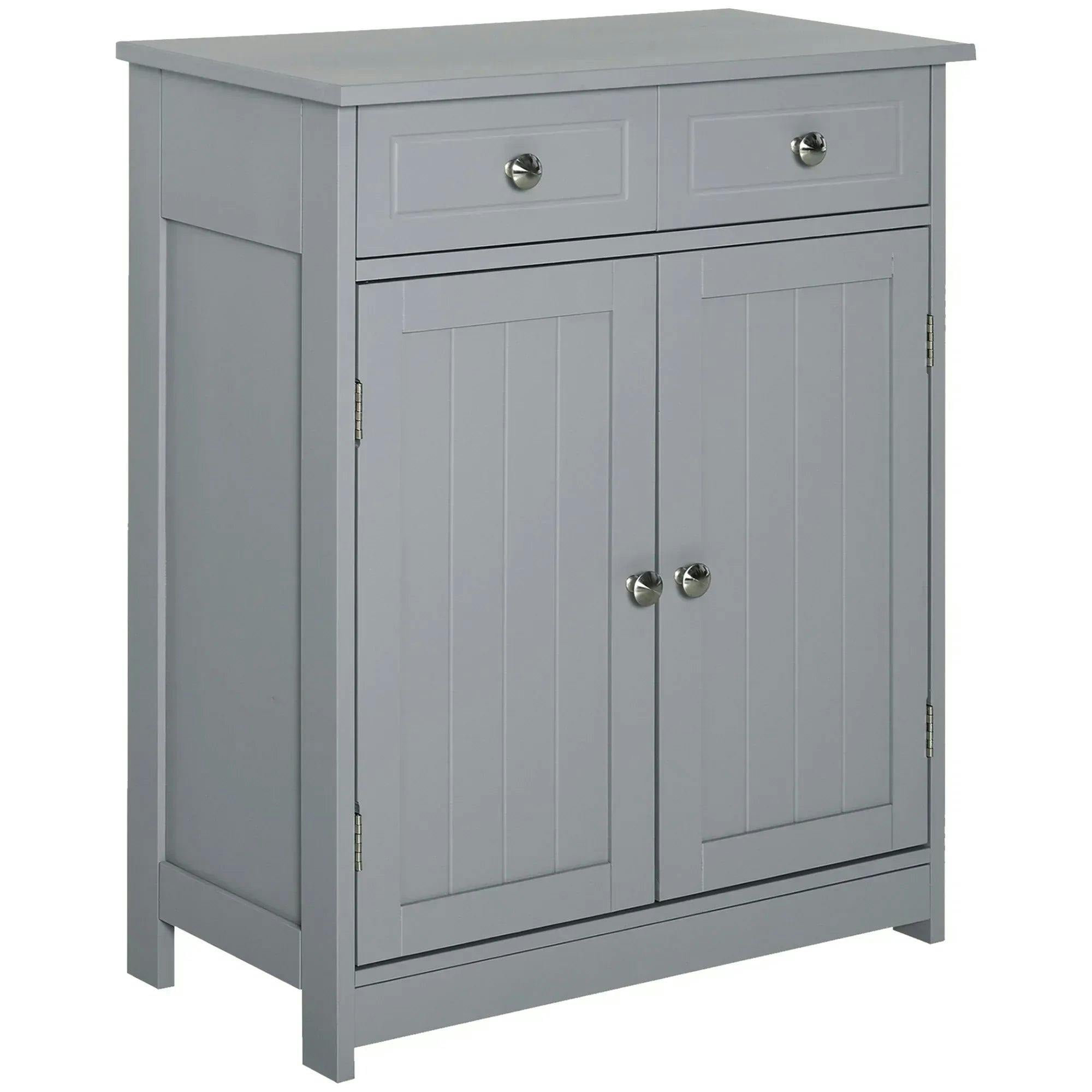 Kleankin Grey/White Bathroom Floor Storage Cabinet W/ 2 Drawers Door Cupboard - Image 5