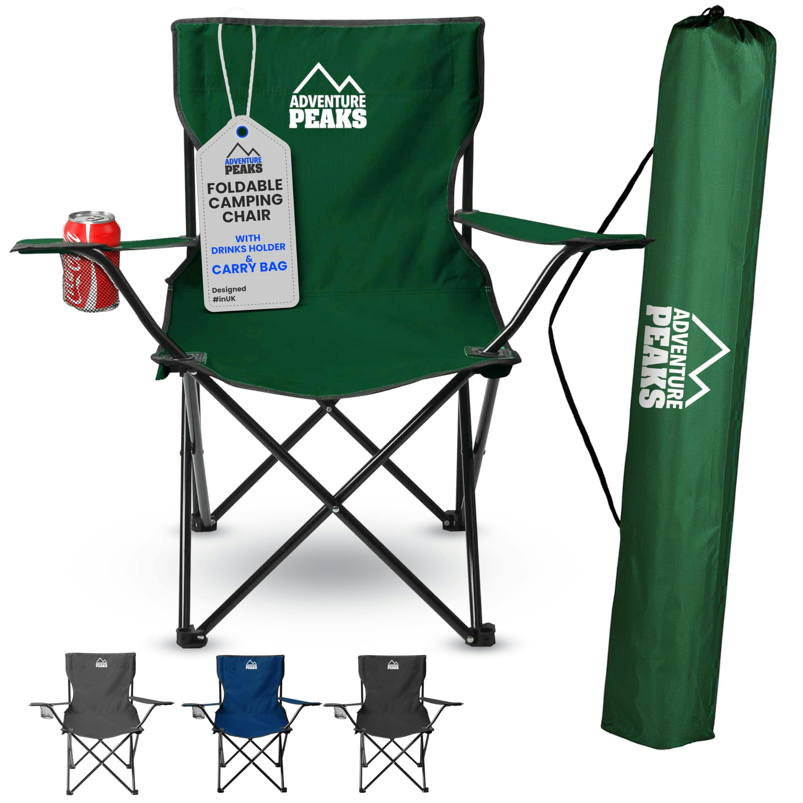 Adventure Peaks Blue Folding Camping Chair Fold Up Chair With Cup Holder & Carry Bag Heavy-Duty 600D Polyester Fabric – Ideal For Camping, Garden & Outdoor