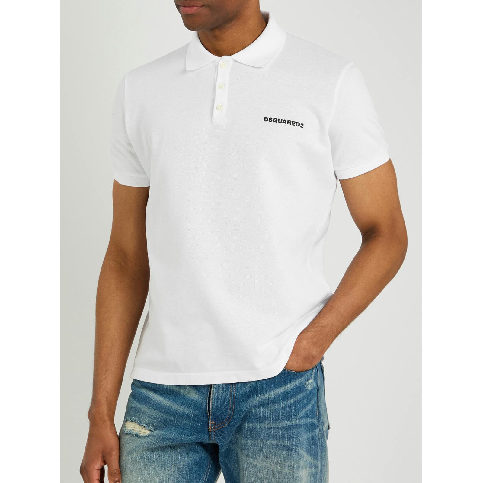 Dsquared White Logo Print Piqué Polo Shirt In - Xl