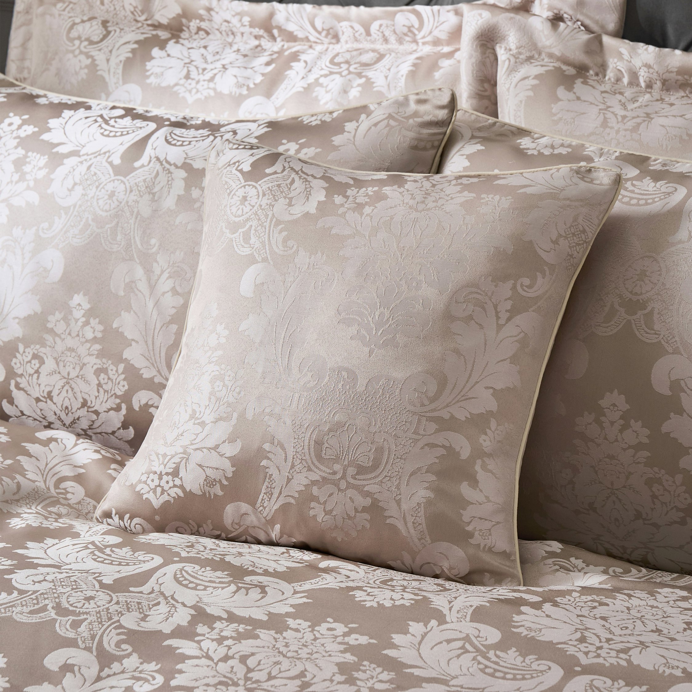 Catherine Lansfield Gold Damask Jacquard Cushion - Champagne