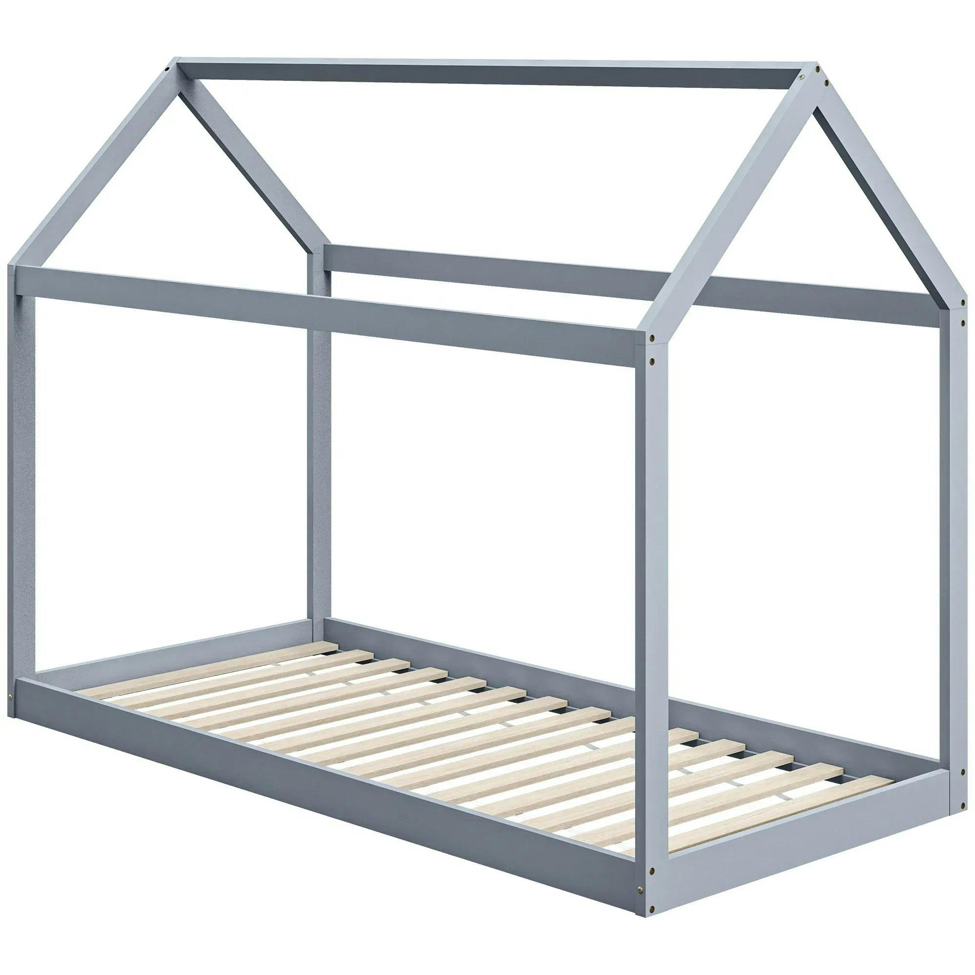 Homcom Unisex Grey Wooden Single Bed Frame With Tree House Style In - Image 6