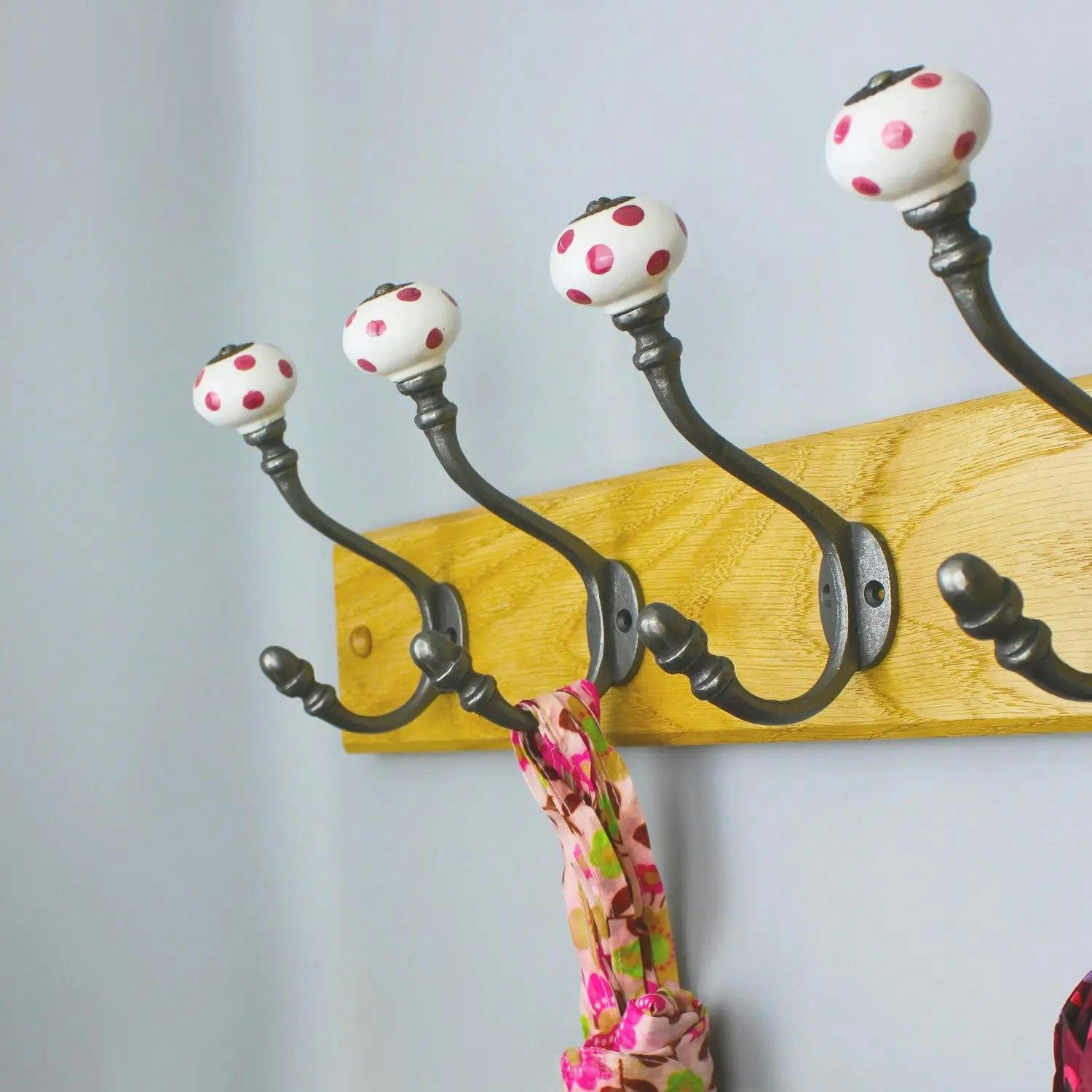 Oakcrafts Pink Hand Finished Antique Cast Iron With Ceramic Polka Dot Coat Hooks - Pack Of 4 - Image 2
