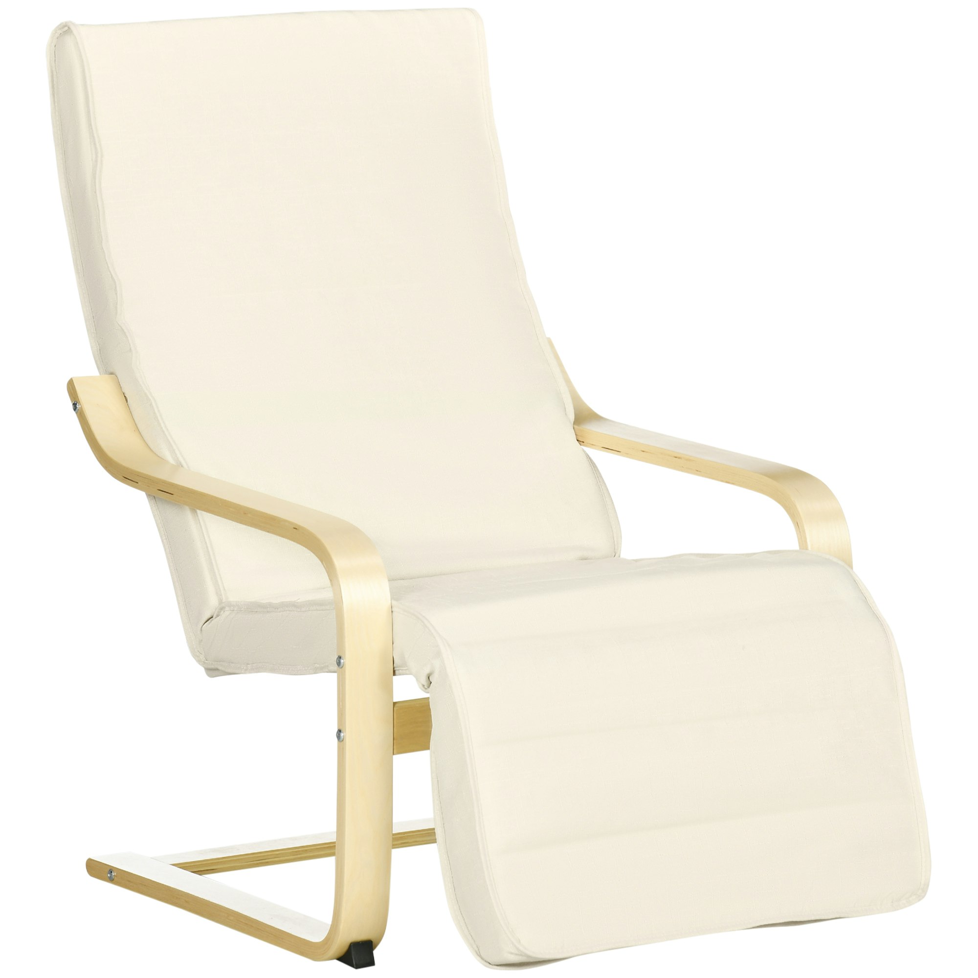 Rackhams Cream Lounge Chair Recliner Adjustable Footrest Home - Birchwood, Sponge, Fabric 100Kg